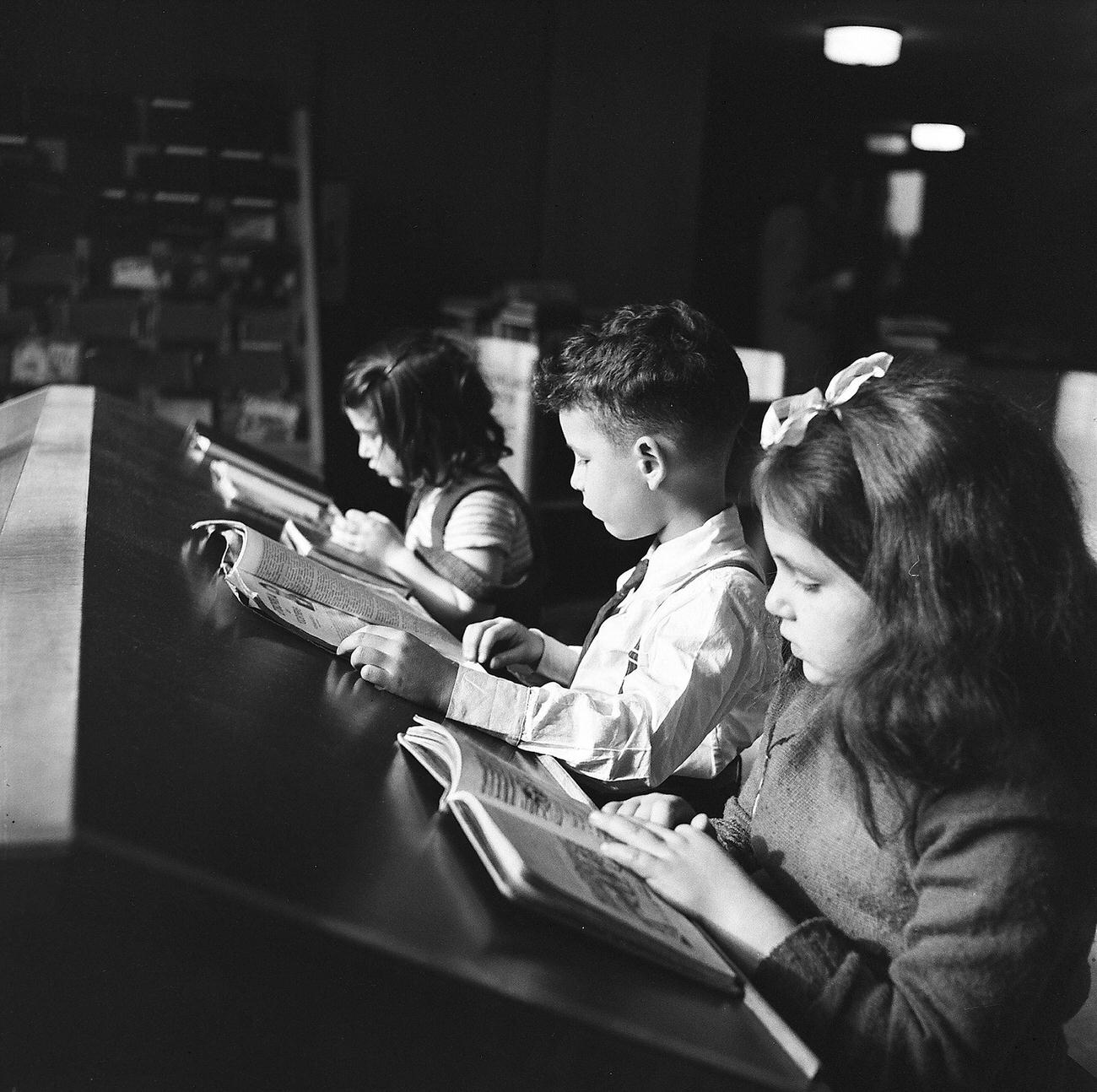 Children Reading In Public Library, 1947