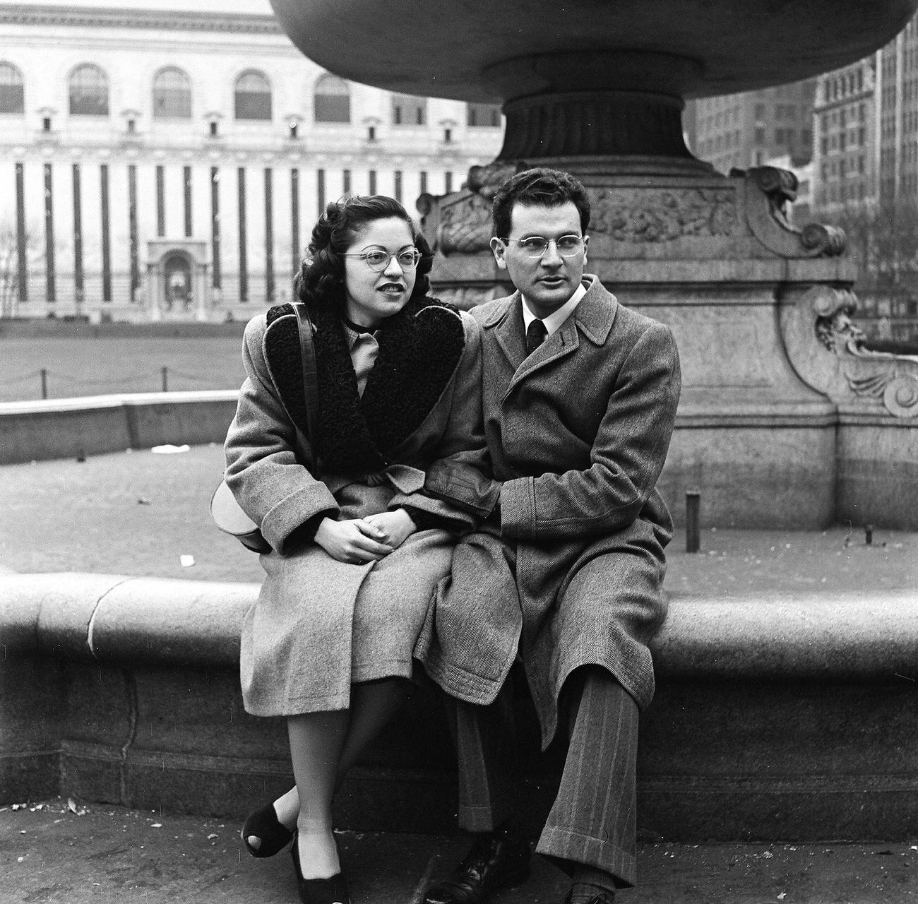 Rae Russel And Family Friend At A Fountain, 1948