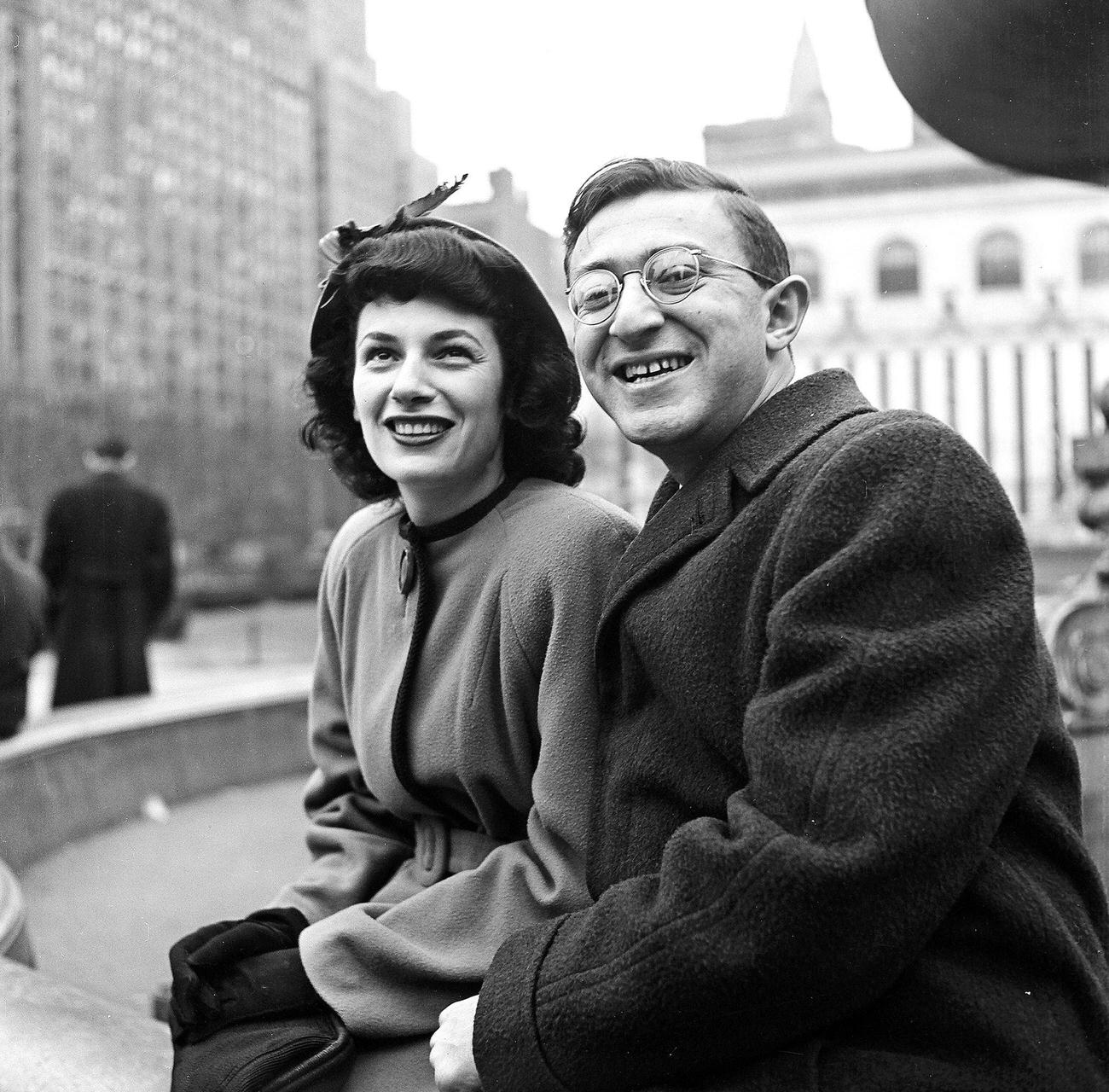 Ida Schlussel And Family Friend At A Fountain, 1948