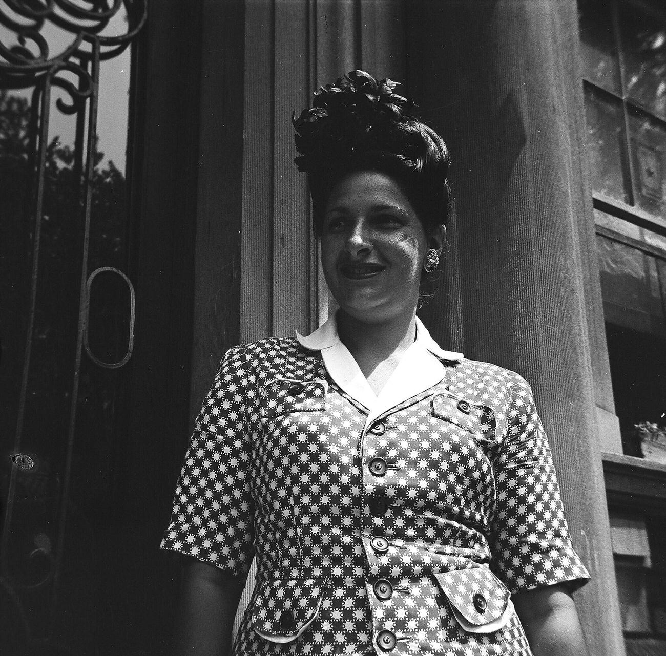 Woman In Print Dress Leaning In A Doorway, 1944