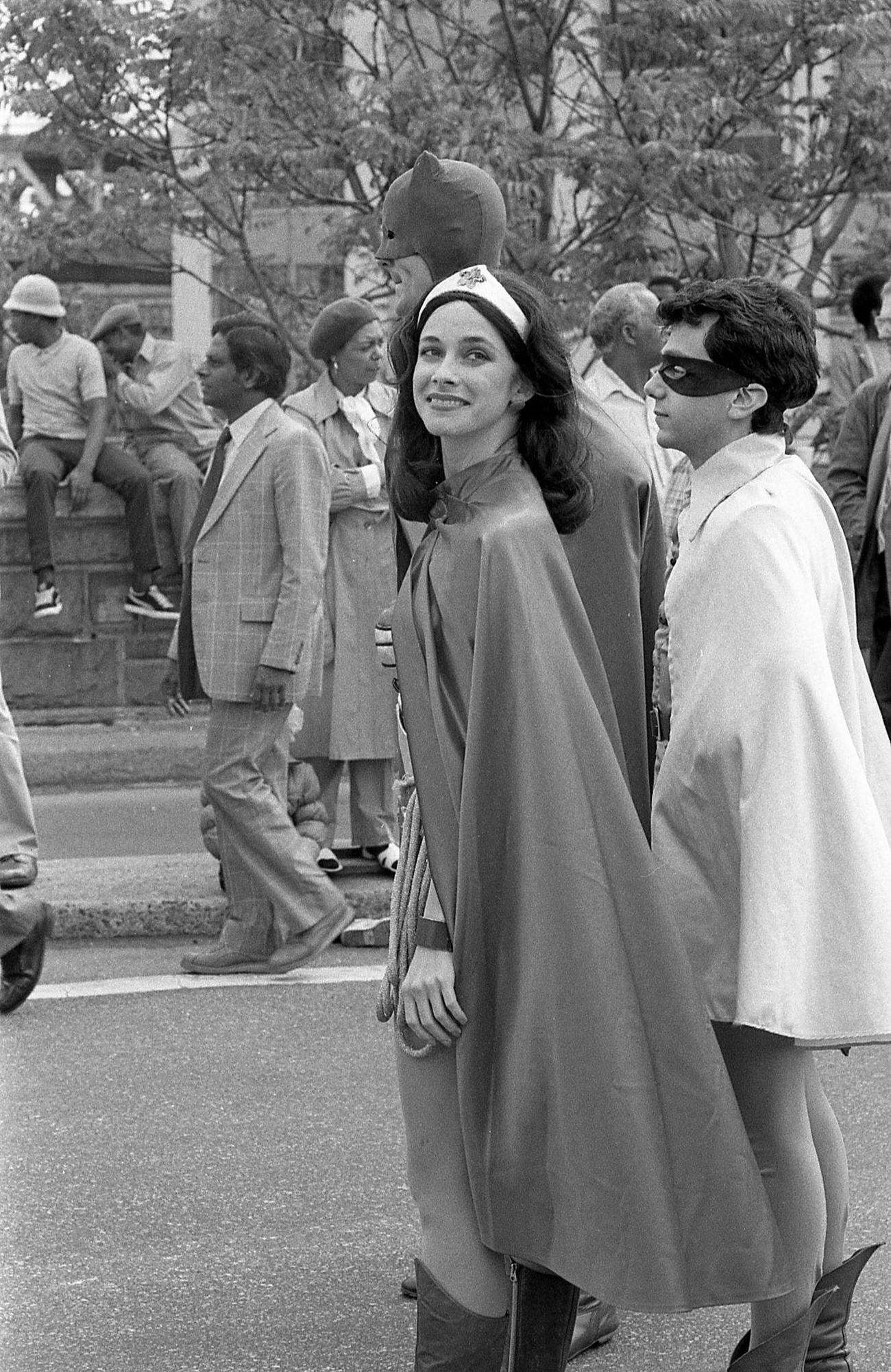 Parade Participants As Wonder Woman, Batman, And Robin, Brooklyn, 1983