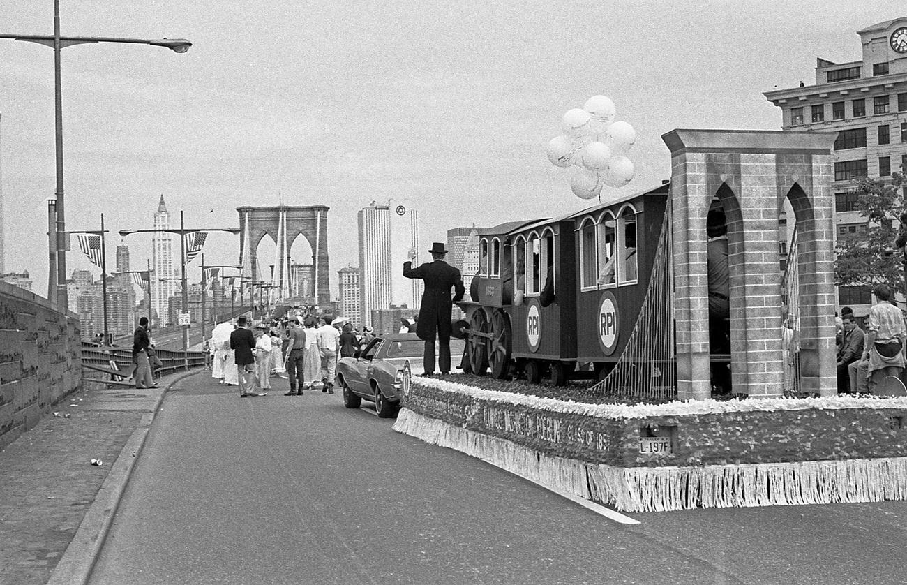 Parade Float Crossing Brooklyn Bridge, 1983