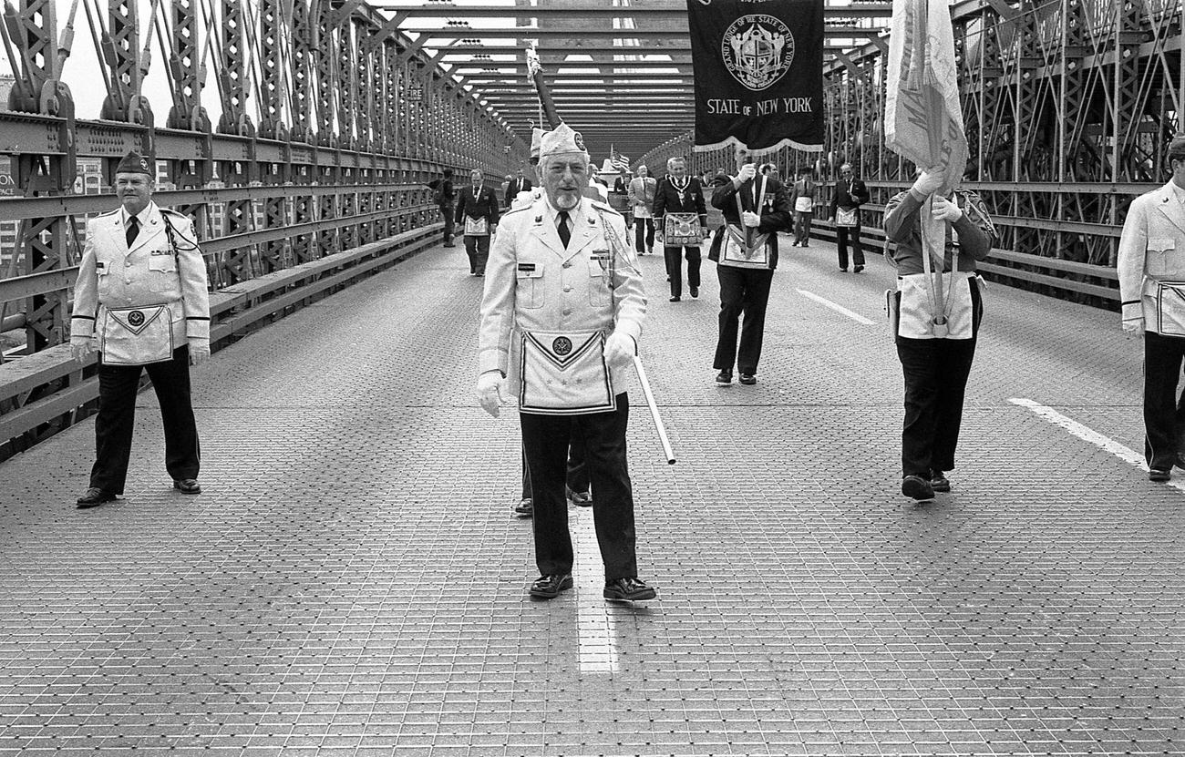 Grand Lodge Members Marching Across Brooklyn Bridge, 1983