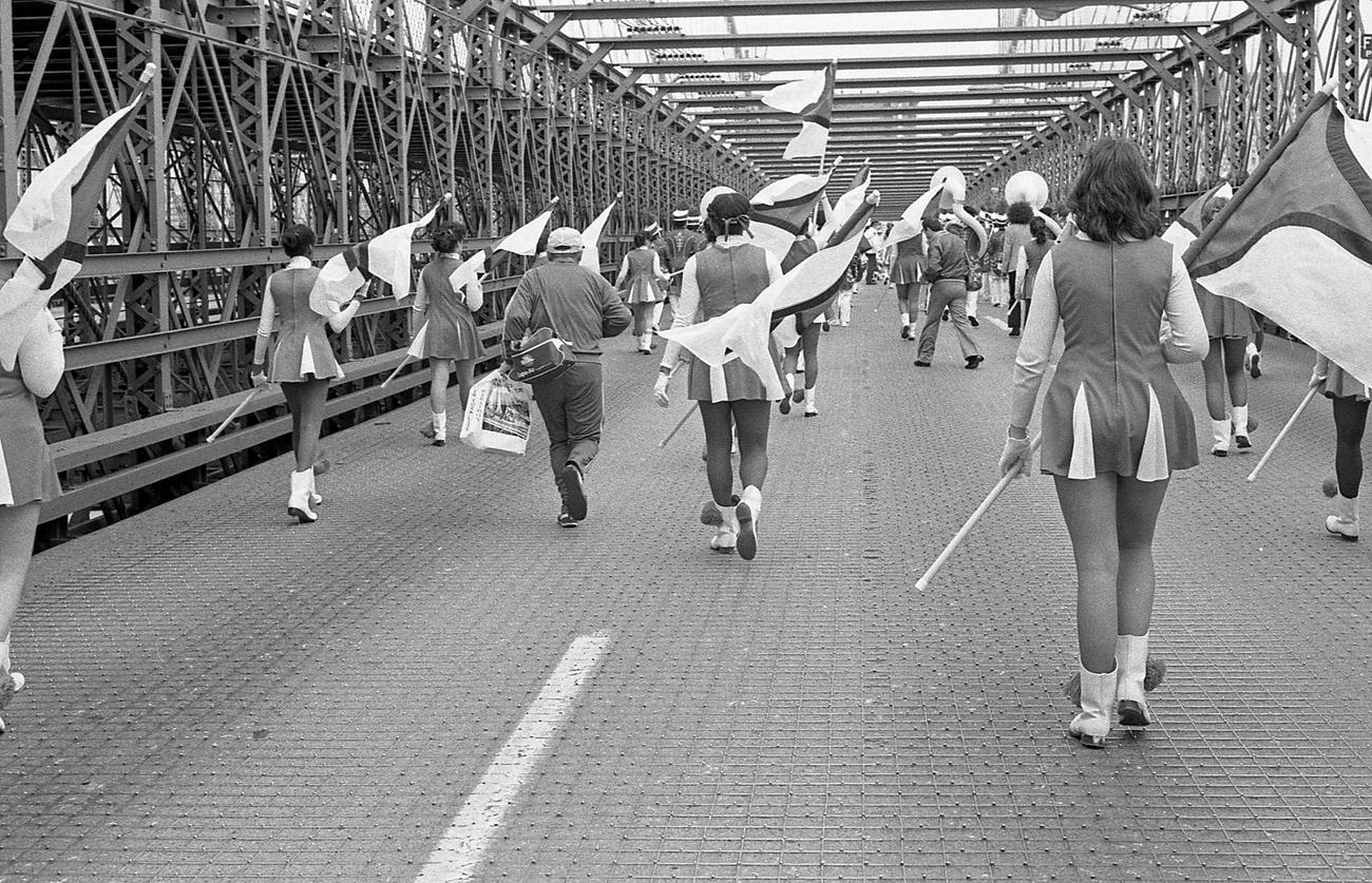 Rear View Of Marching Band On Brooklyn Bridge, 1983
