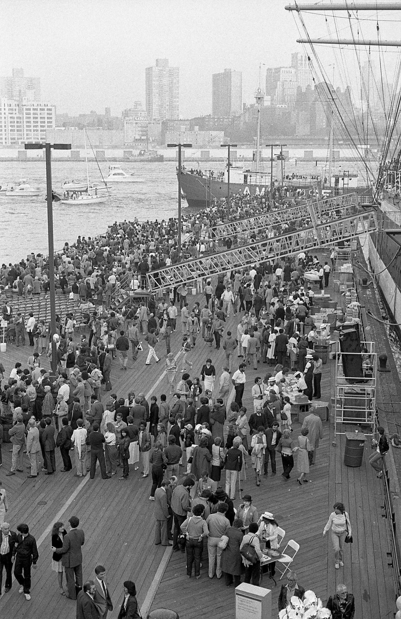 Elevated View Of South Street Seaport, Brooklyn Bridge Centennial, 1983