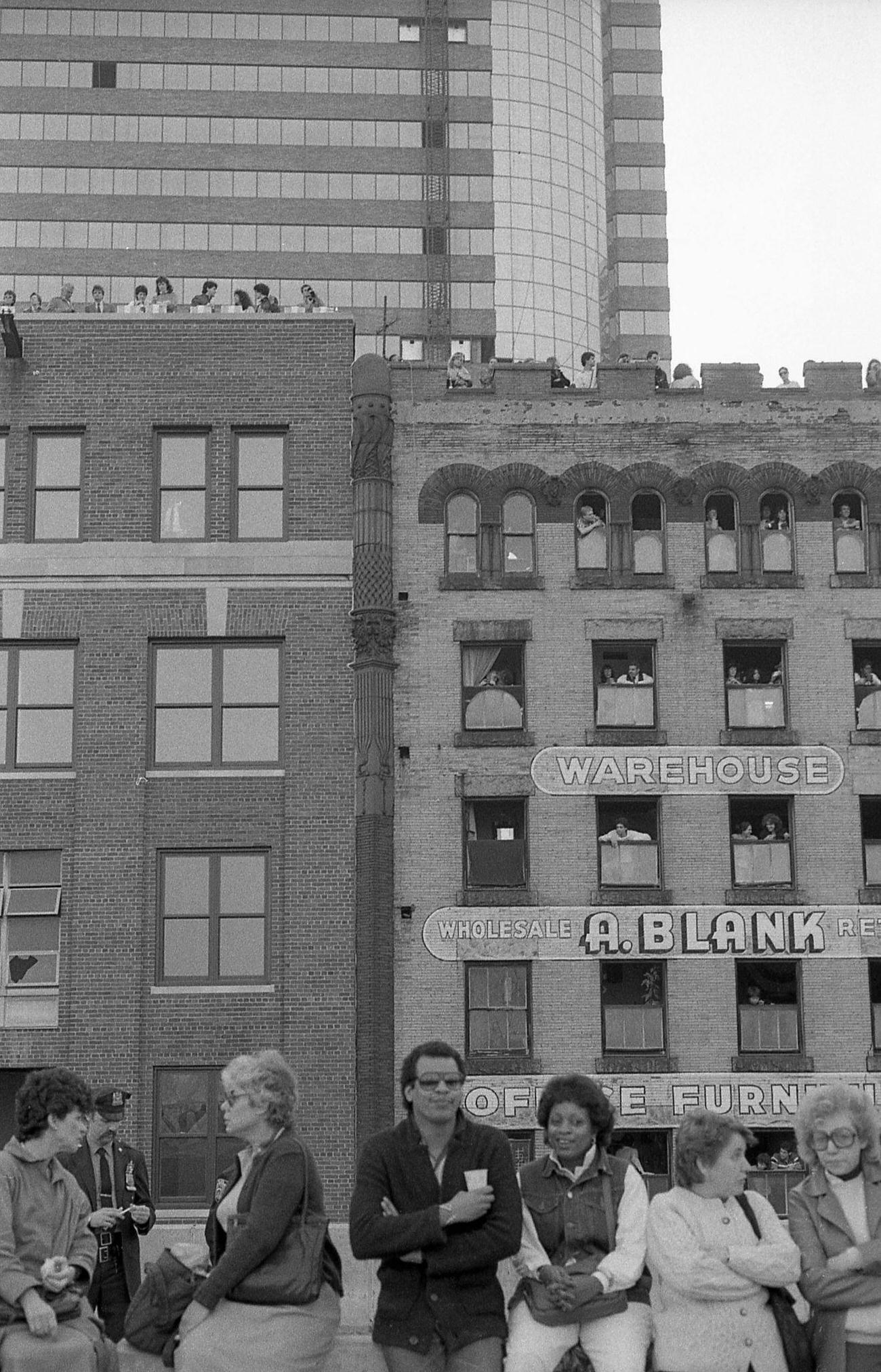 Rooftop Spectators At Brooklyn Bridge Centennial, 1983