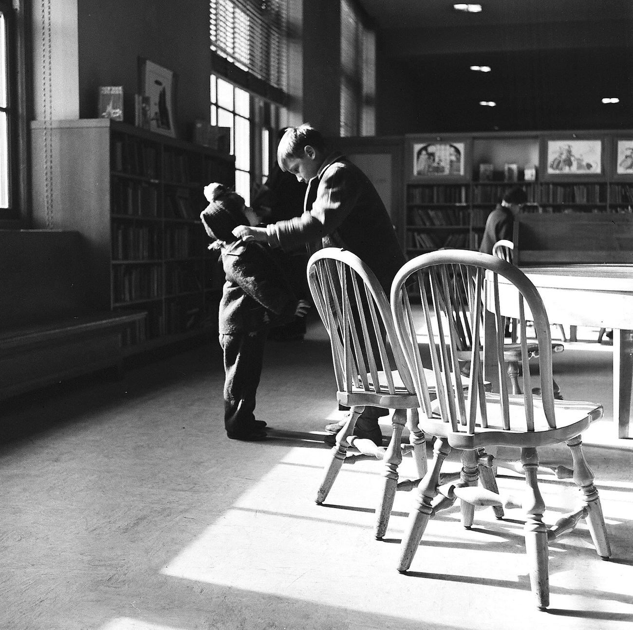 Kids Preparing To Exit Library, 1947