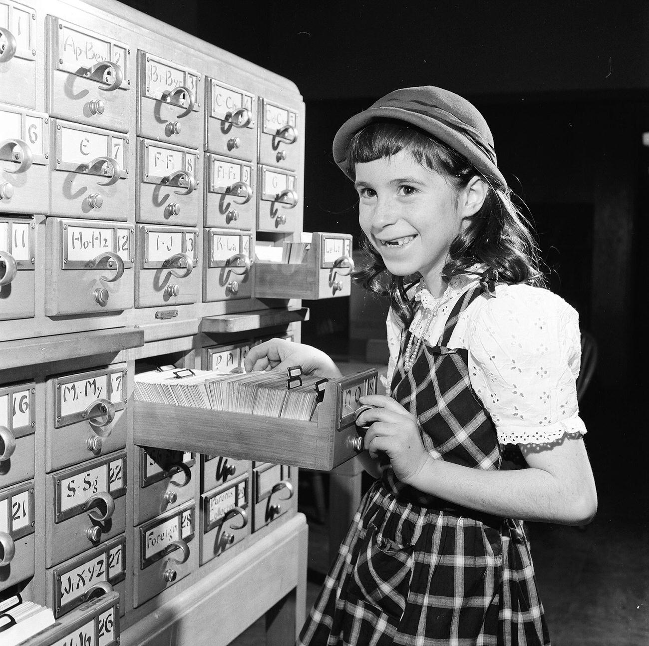 Girl Uses Card Catalogue, 1947