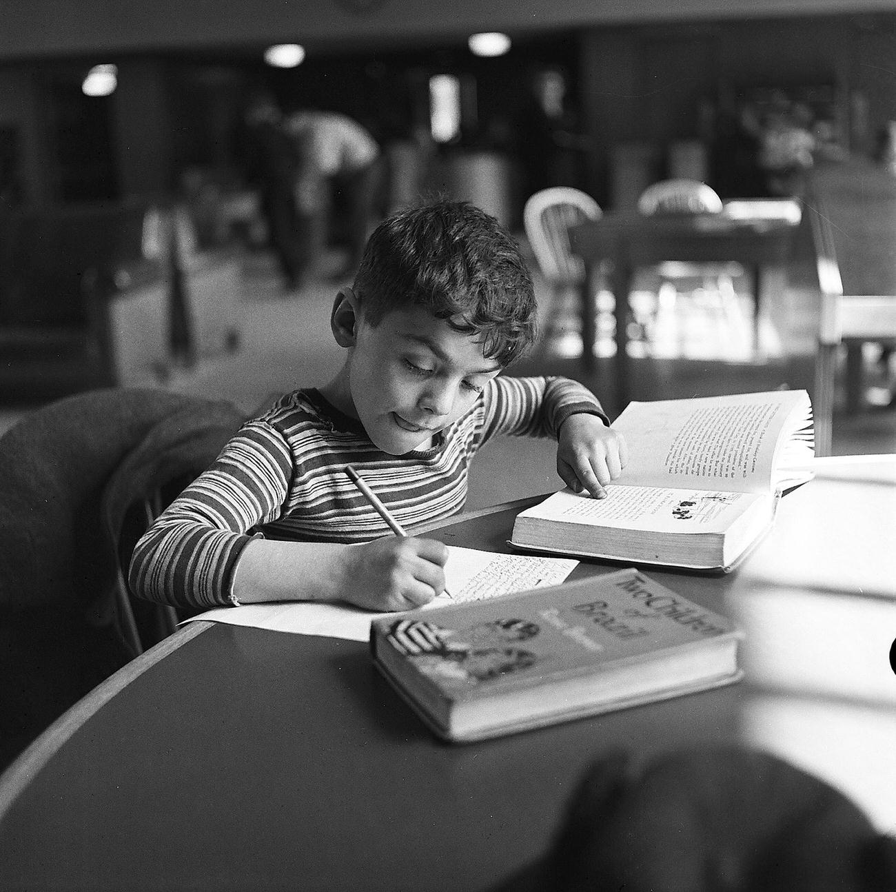 Boy Studying At Library, 1947