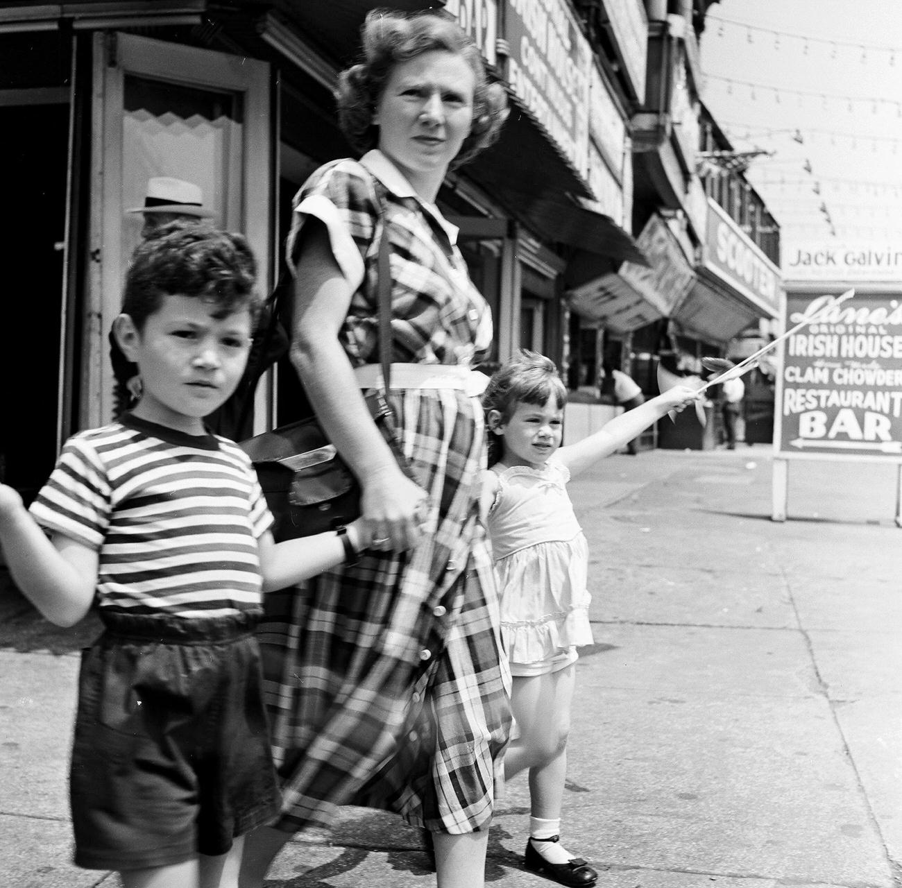 Mother Leading Children Near Flatbush Avenue, 1948