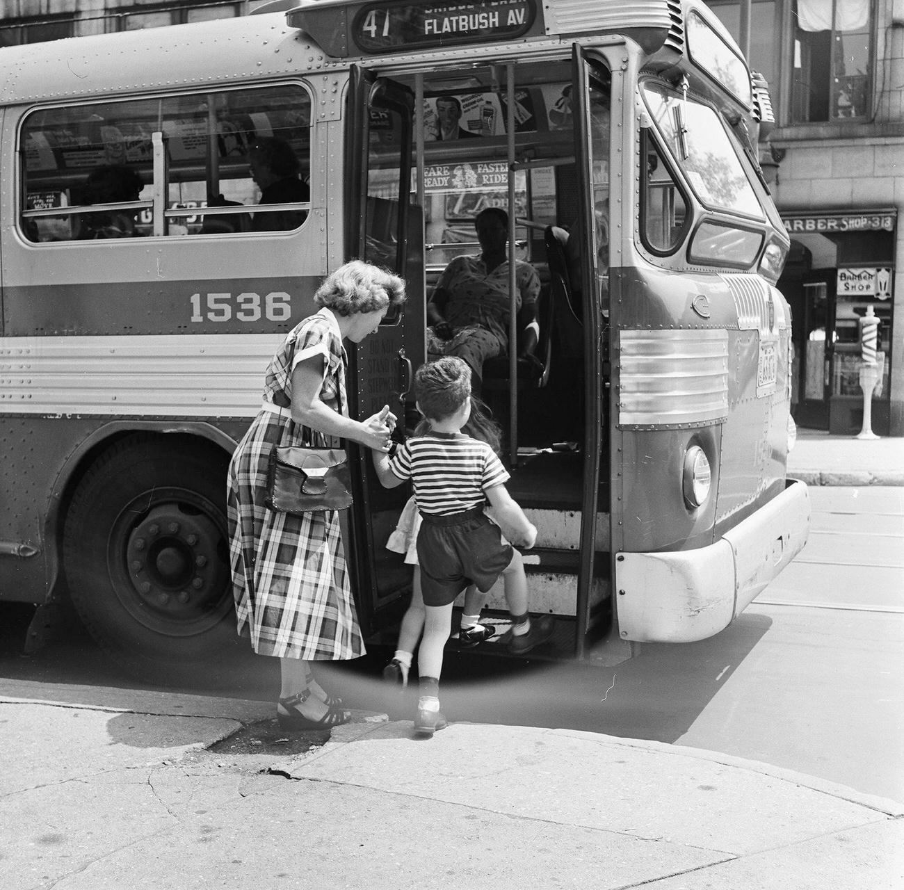 Family Boarding Flatbush Avenue Bus, 1948
