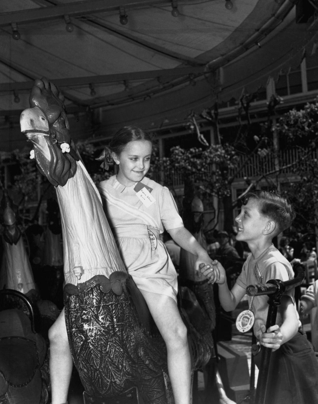 Children Of Un Officials At Steeplechase Park Merry-Go-Round, 1947
