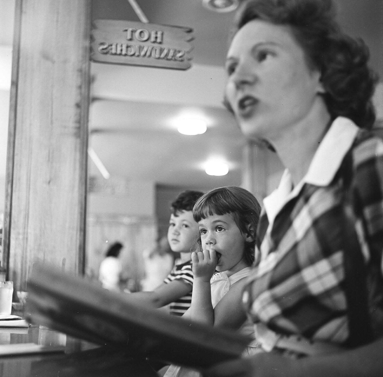 Mother And Children Ordering Food At Flatbush Avenue Eatery, 1948