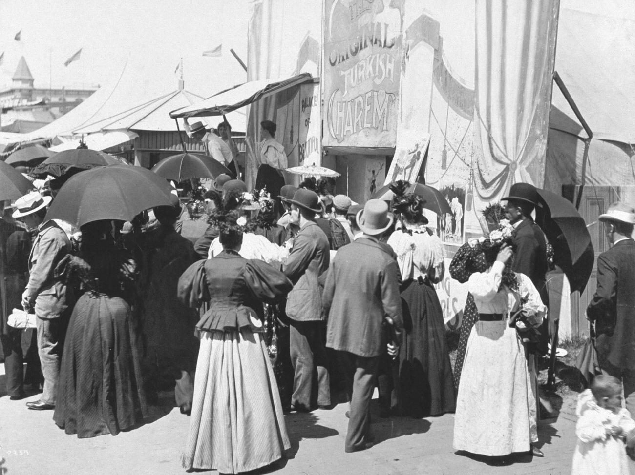 Crowd Outside Turkish Harem Sideshow At Coney Island, 1896
