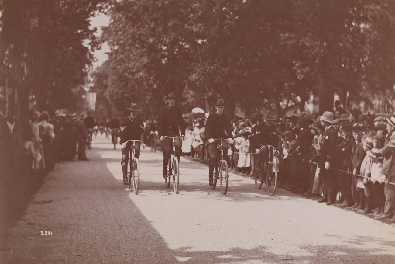Uniformed Cyclists In Coney Island Parade, 1896