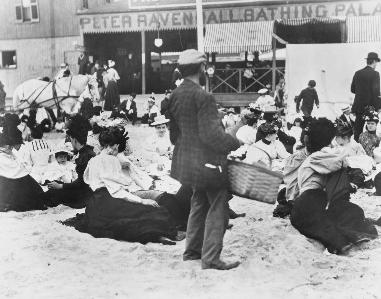 Families Picnicking On Coney Island Beach, 1896