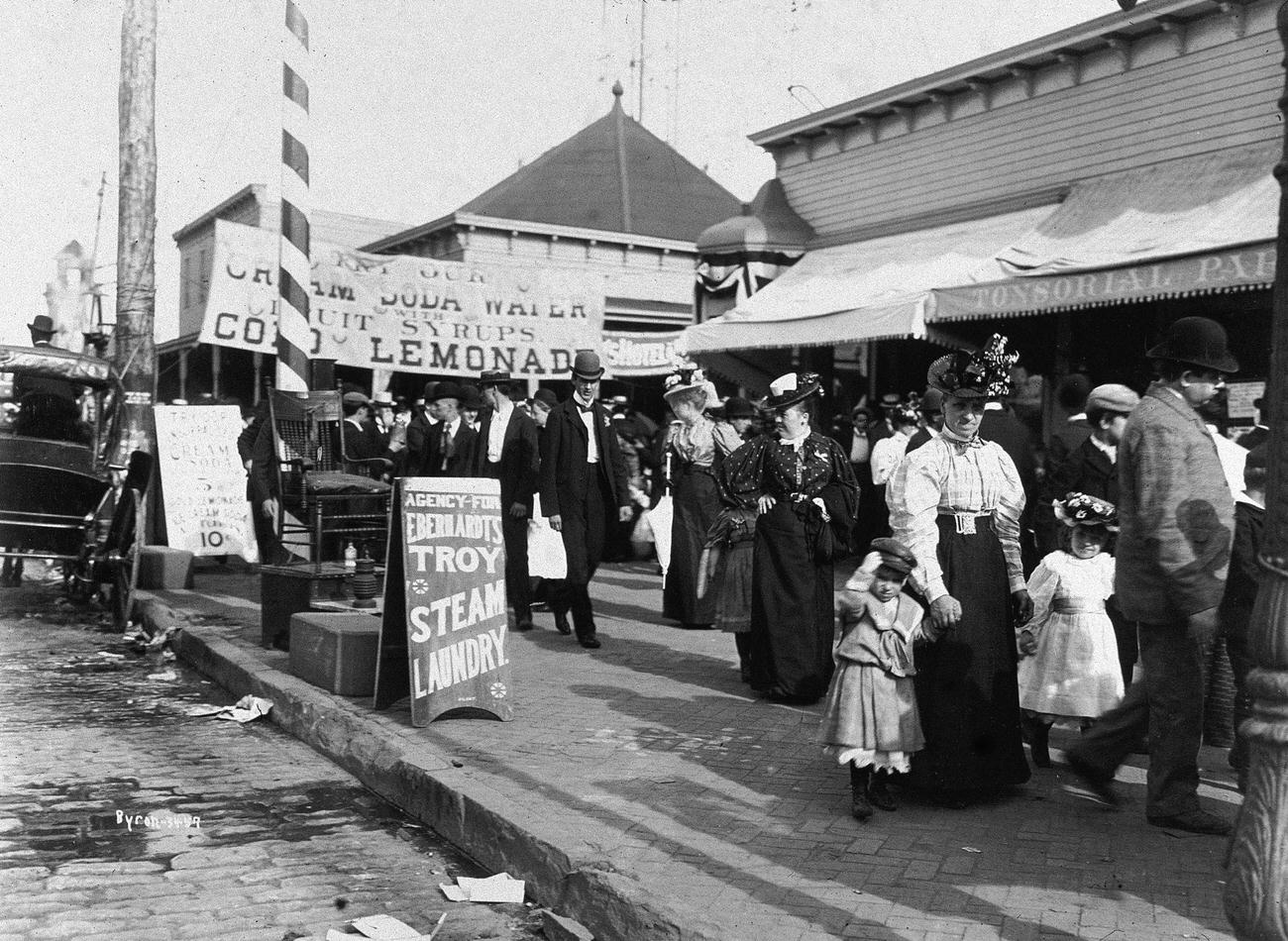 Pedestrians Amid Advertising In Coney Island, 1897