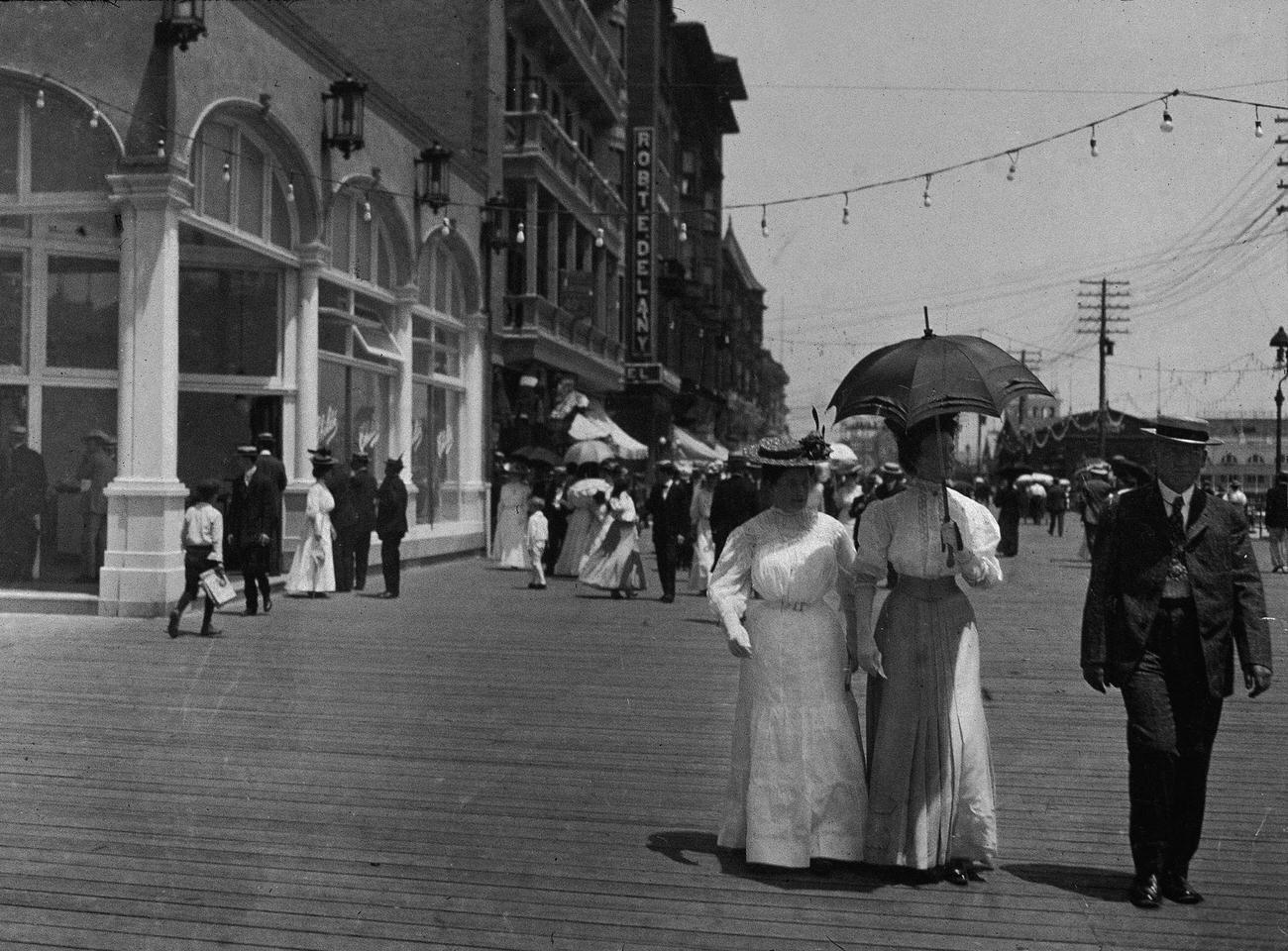 Holiday-Makers Window Shopping At Coney Island Boardwalk, 1897
