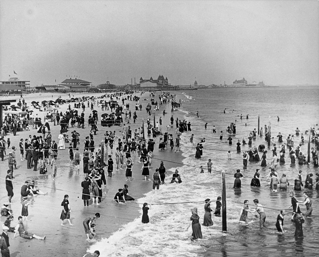 People On Beach And In Boat At Coney Island, 1898