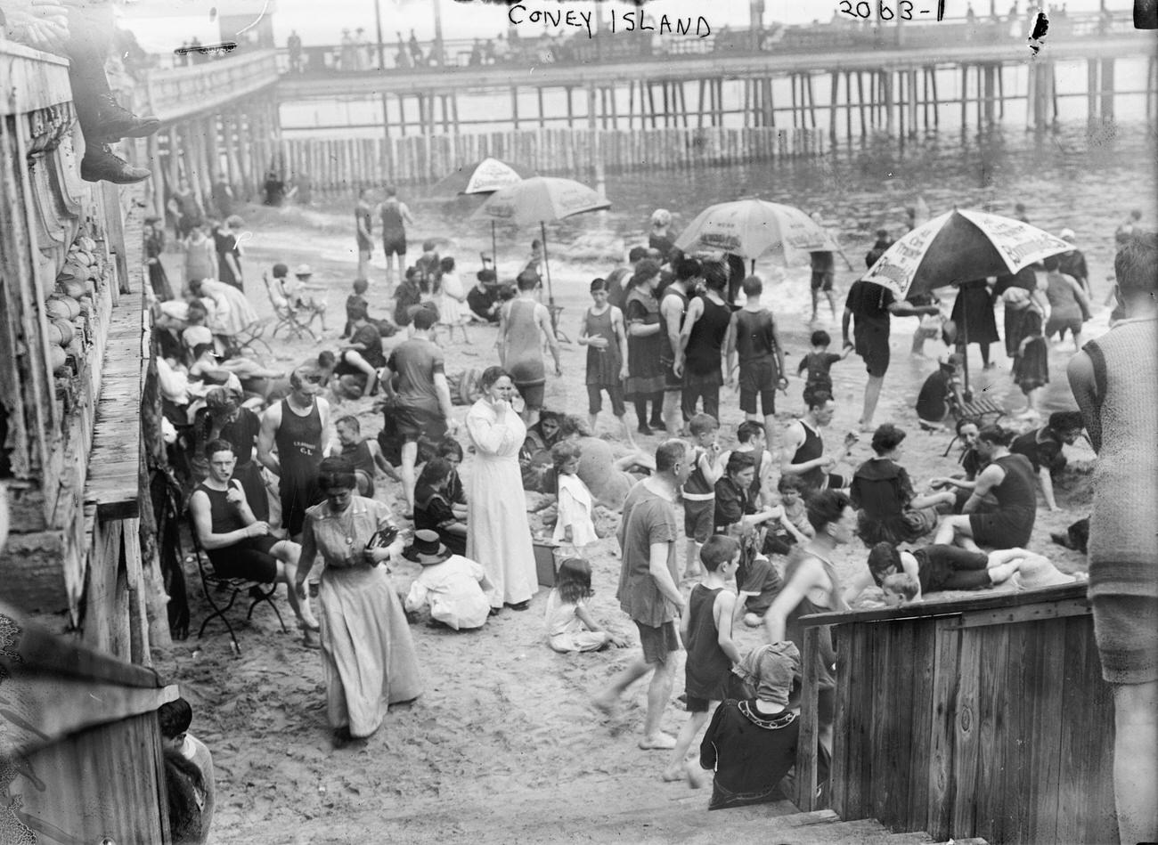 Crowds Enjoying The Beach At Coney Island, Circa 1890