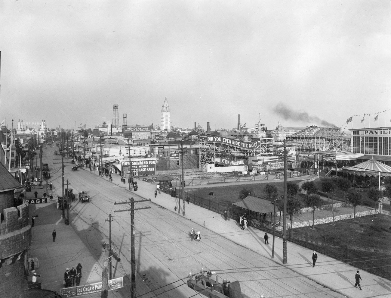 High-Angle View Of Surf Avenue With Entrance To Steeple Chase Park, 1909