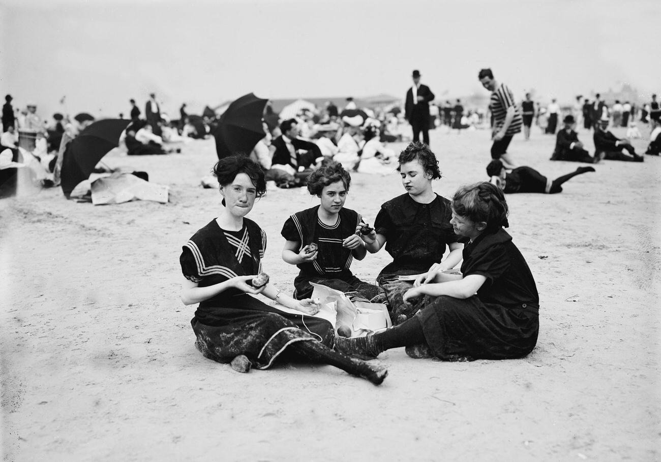 Young Women On Coney Island Beach, Circa 1900