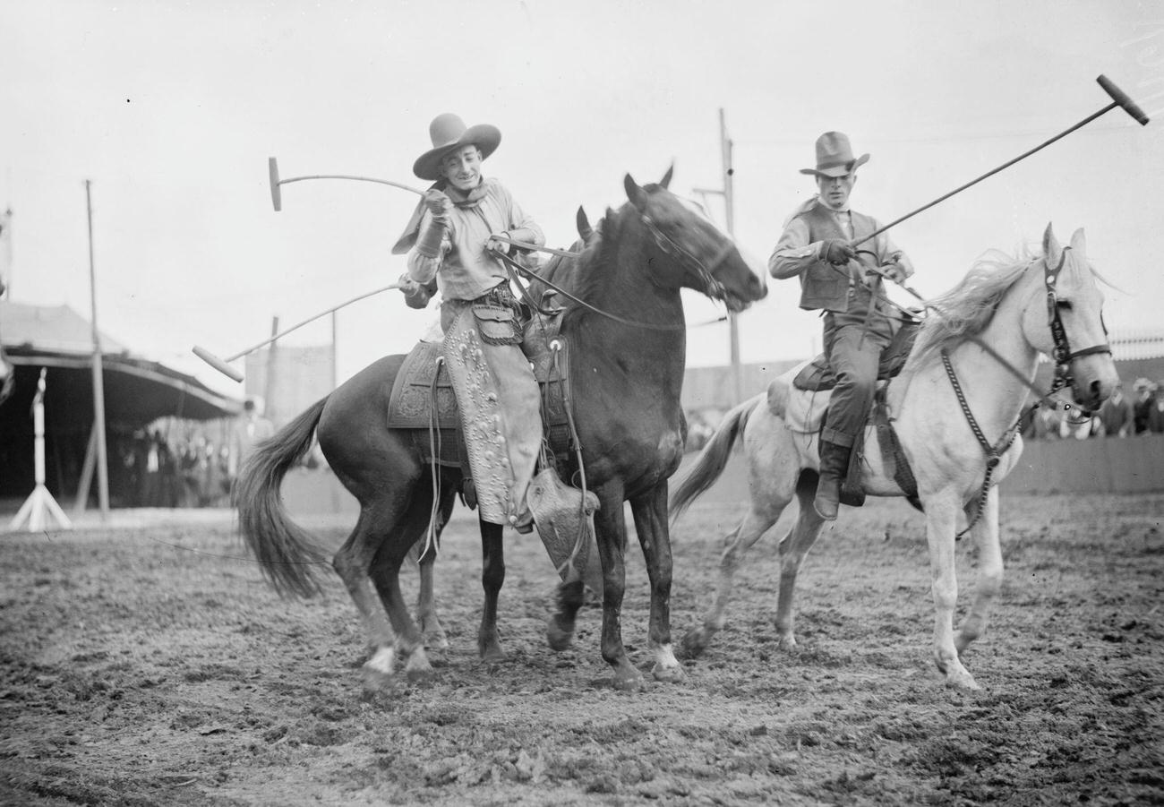 Cowboys Playing Wild West Polo On Horses At Coney Island, Circa 1900