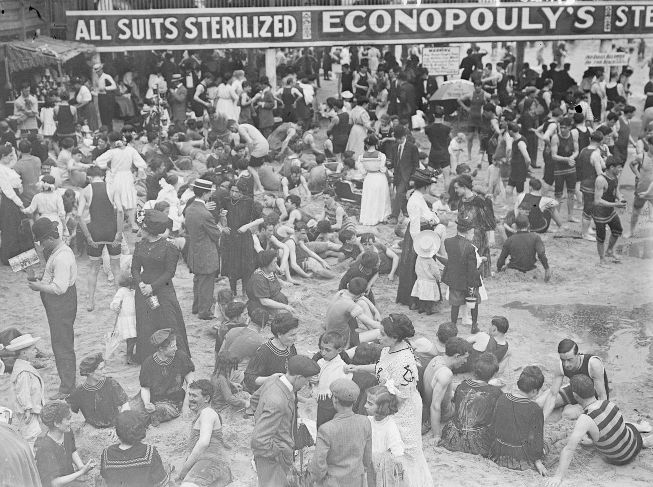 Sterilizable Bathing Suits At Coney Island Beach, Circa 1900