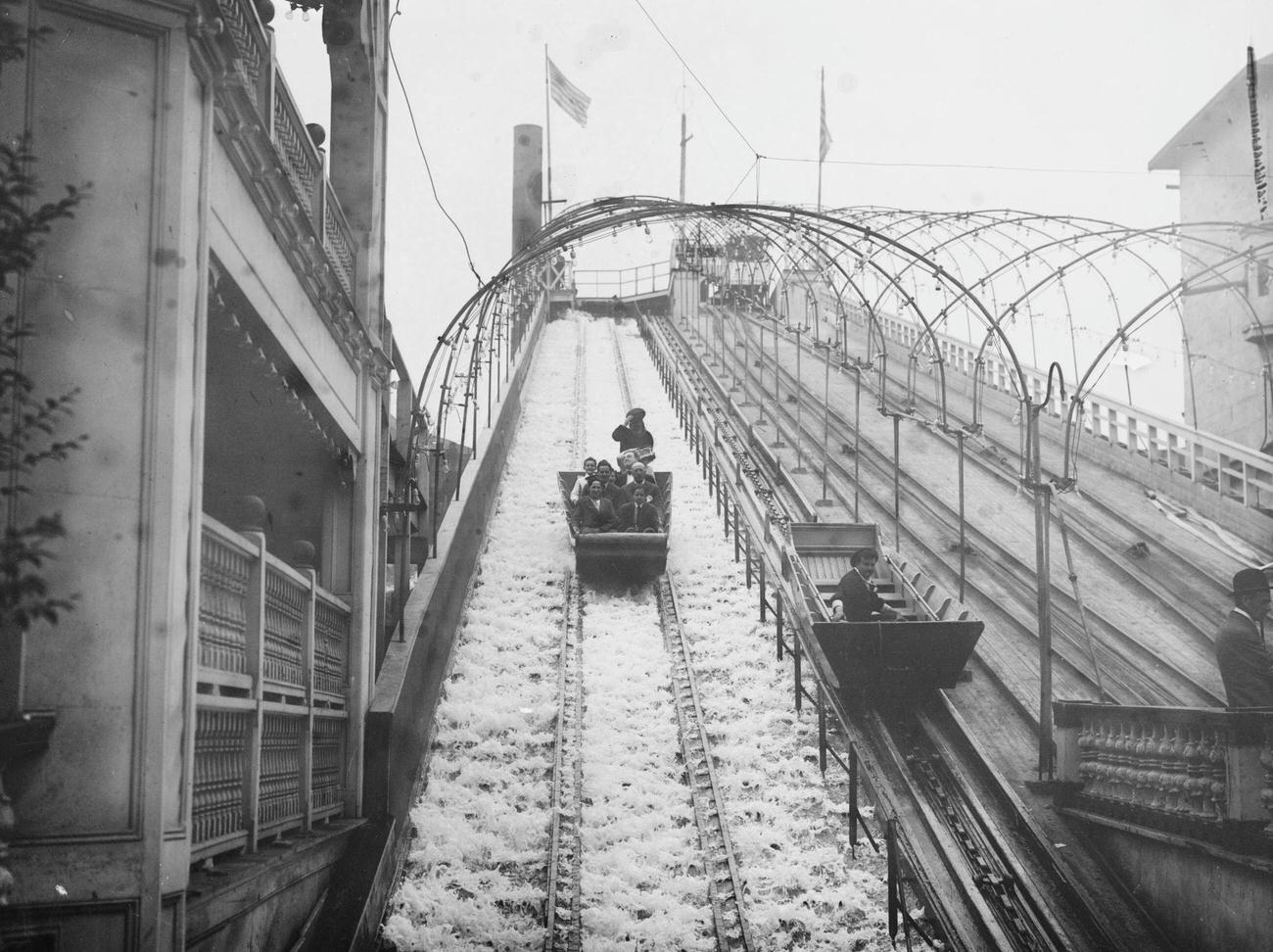 Waterslide Enthusiast At Coney Island Amusement Park, Circa 1900