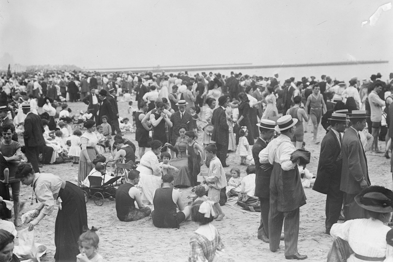 Crowds Relaxing On Coney Island Beach, Circa 1900