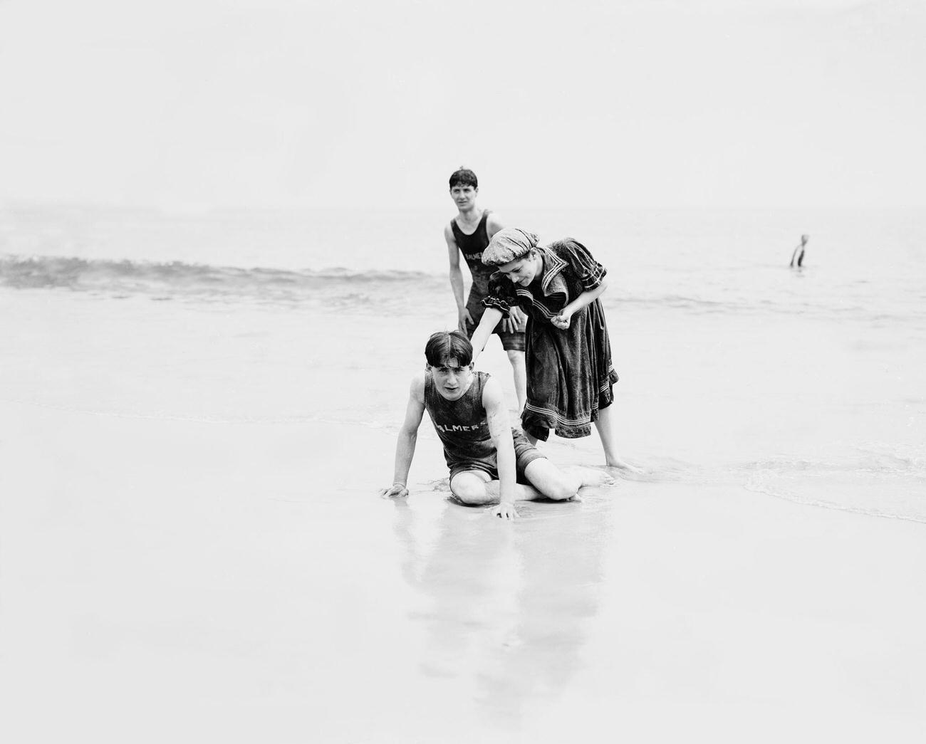 Lifeguards Posing At Beach, Circa 1900