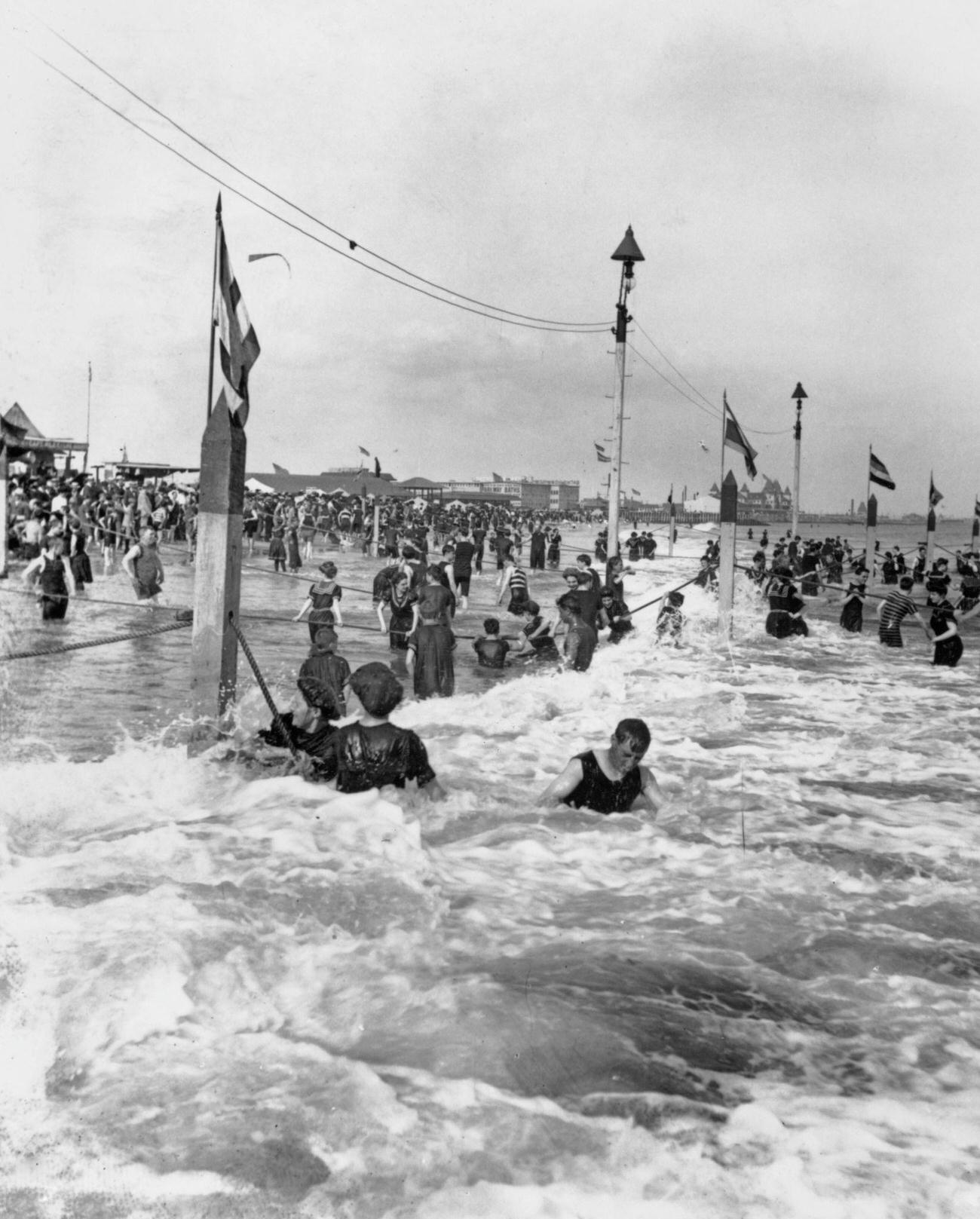 Bathers Enjoying The Ocean At Coney Island Beach, 1903
