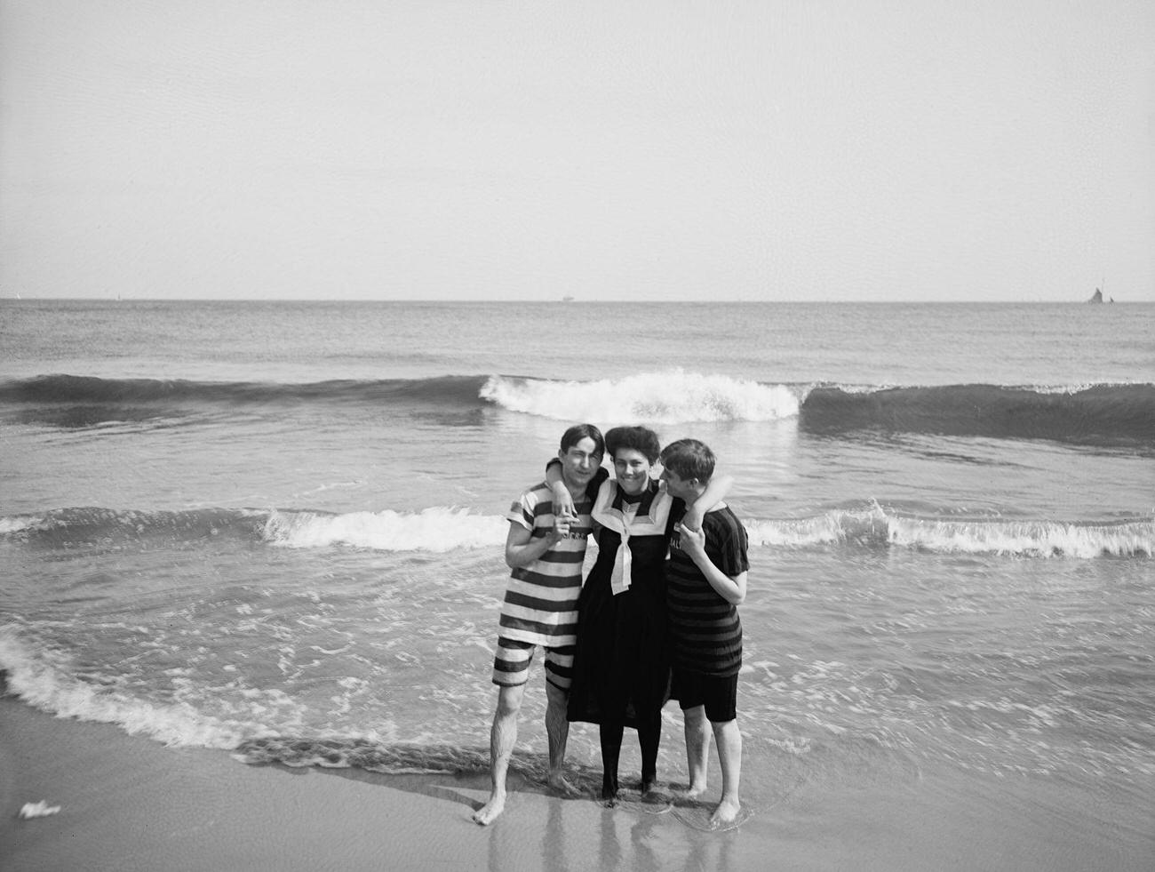Three Friends On The Beach At Coney Island, Circa 1905