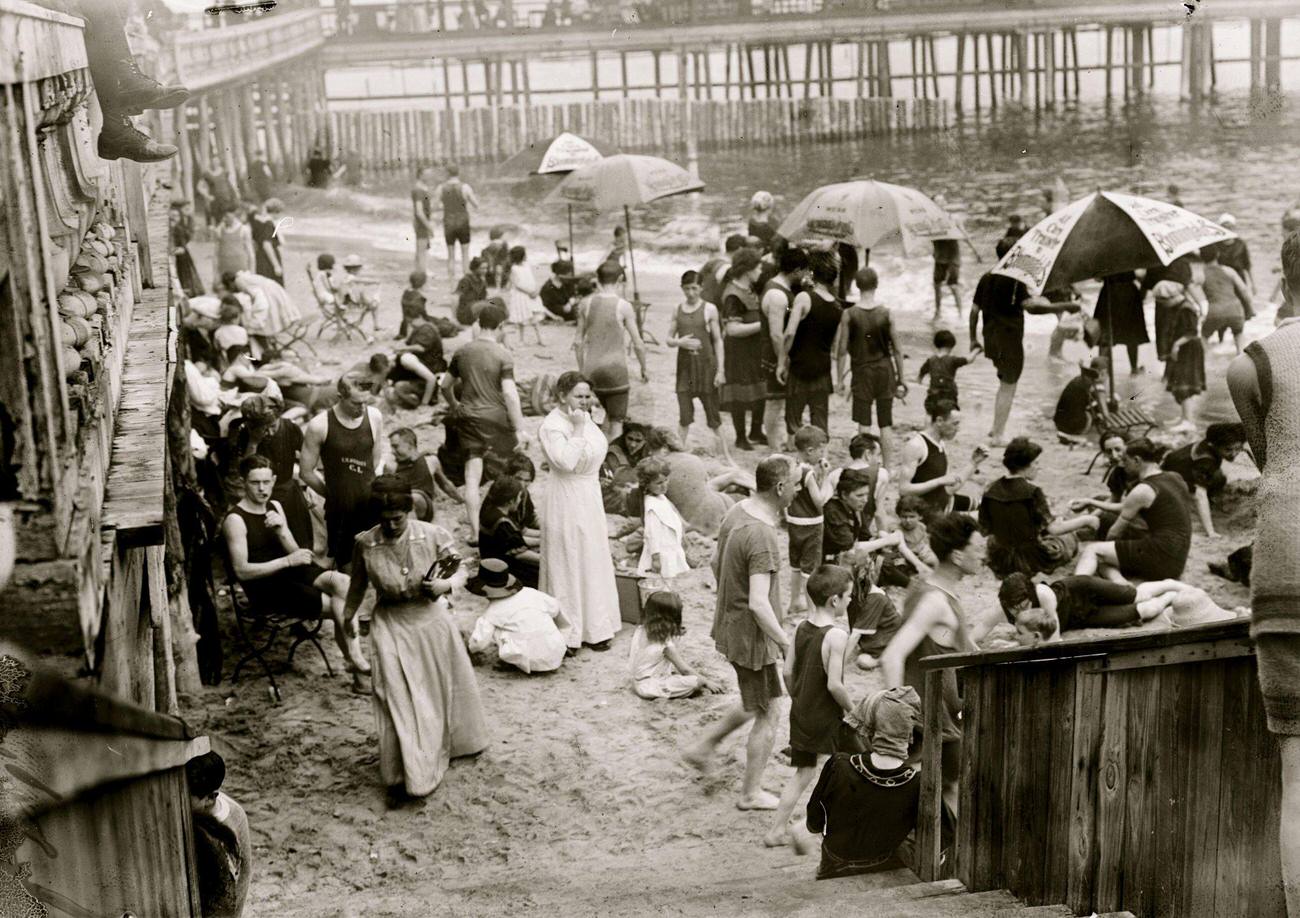 Crowd Of Bathers Enjoying Coney Island Beach, 1905