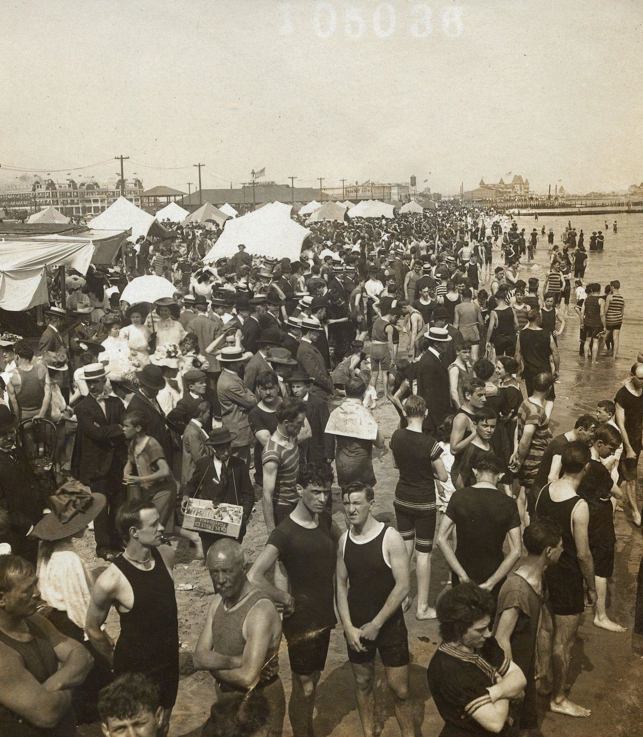 Crowd Of Beachgoers At Coney Island, Early 20Th Century