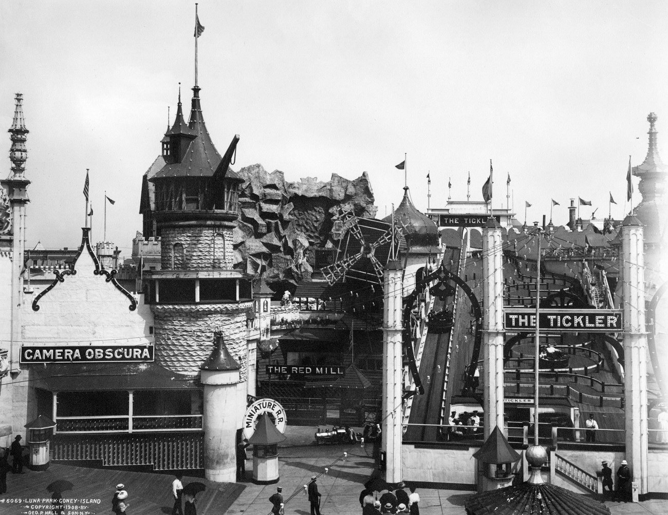 Luna Park Highlights: Camera Obscura, Miniature Railroad, Red Mill, And Tickler, 1908
