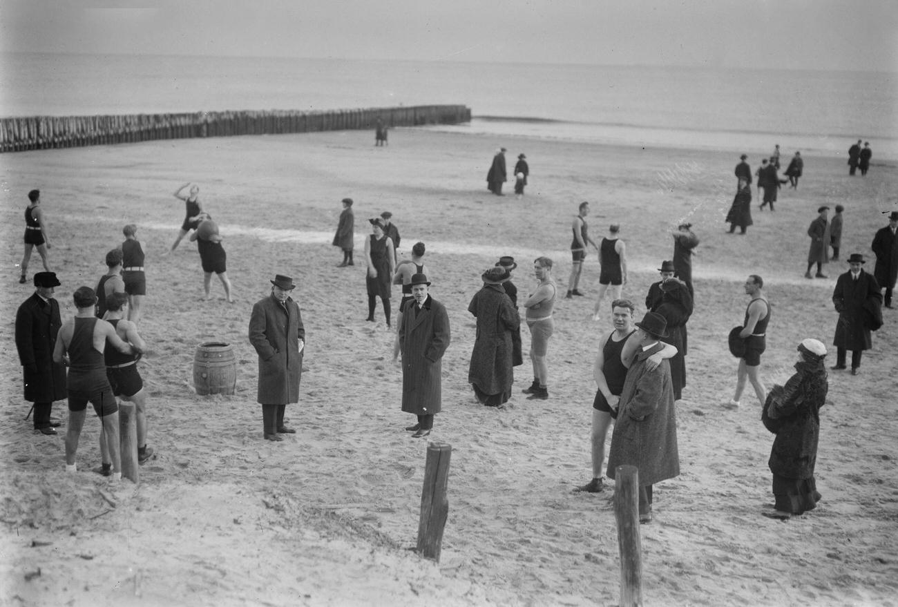 People At Coney Island Beach On A Cold Day, 1915