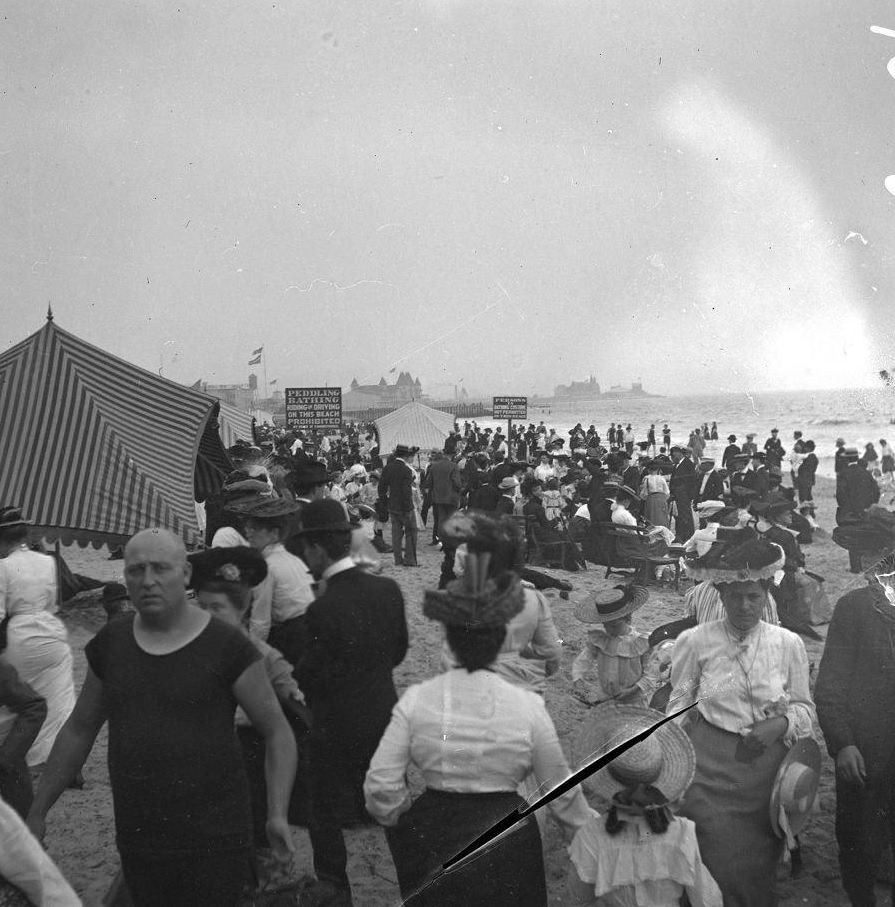 Crowds At Coney Island Beach, 1910S