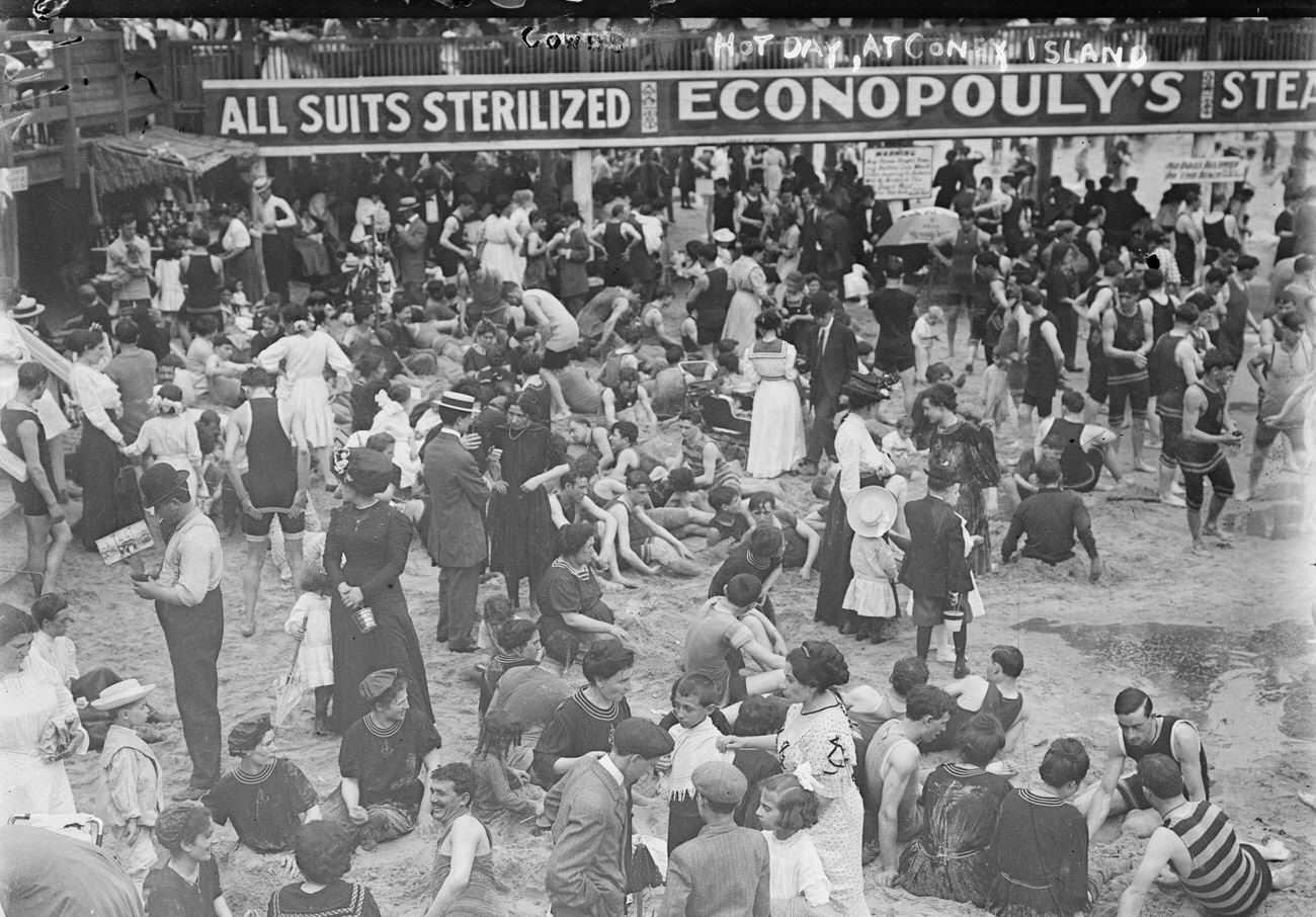 Crowded Beach At Coney Island, Circa 1915.