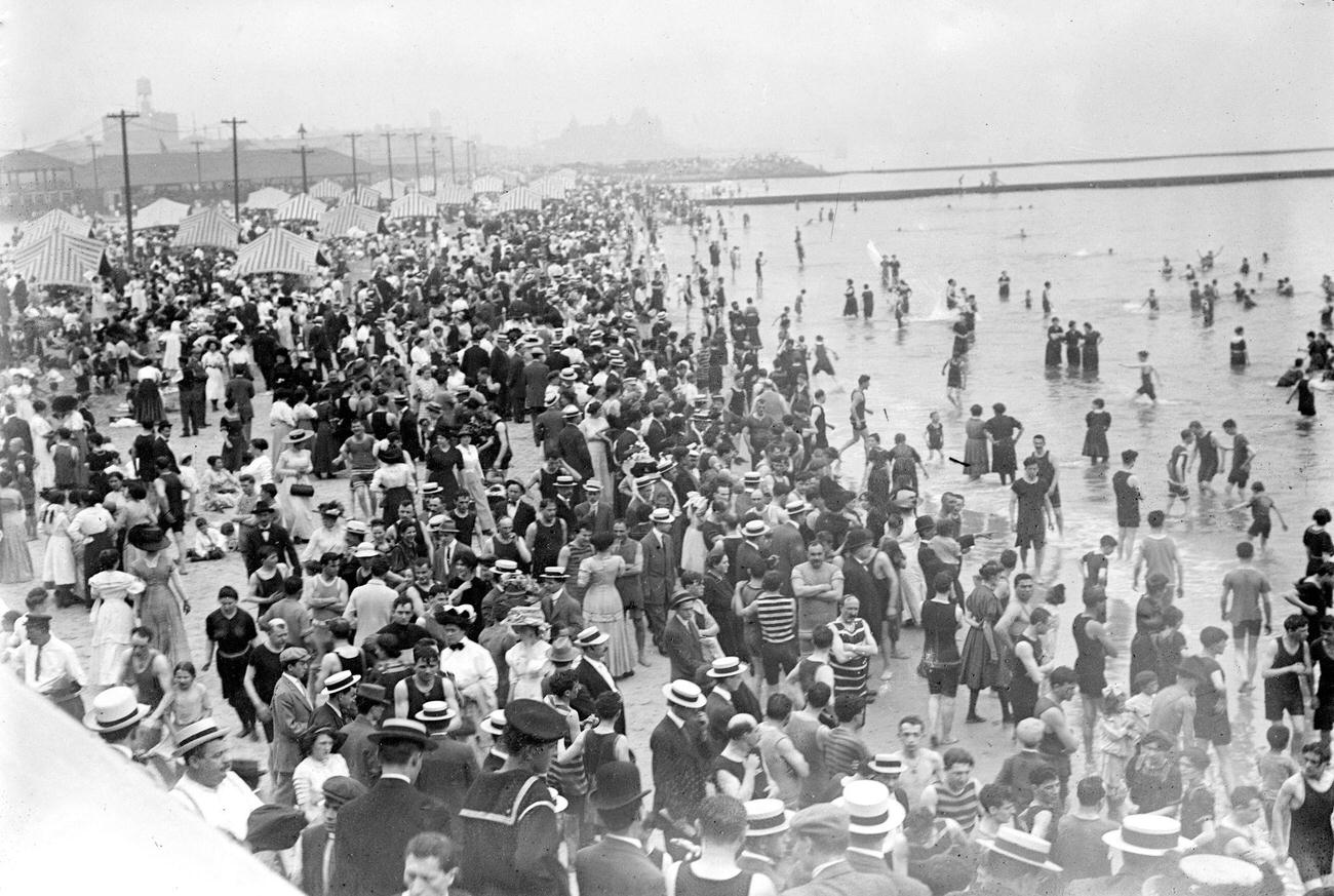 Crowded Beach At Coney Island, Early 20Th Century