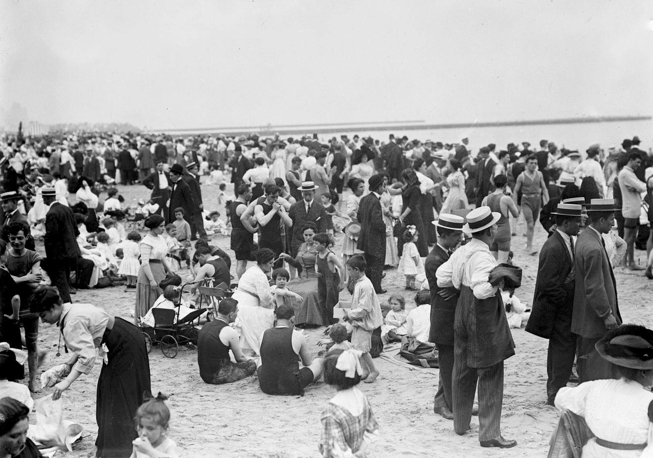 Crowded Beach At Coney Island, Early 20Th Century