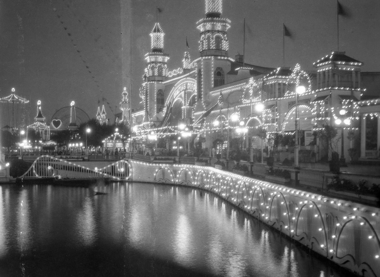 Night View Of Illuminations At Coney Island, 1910S