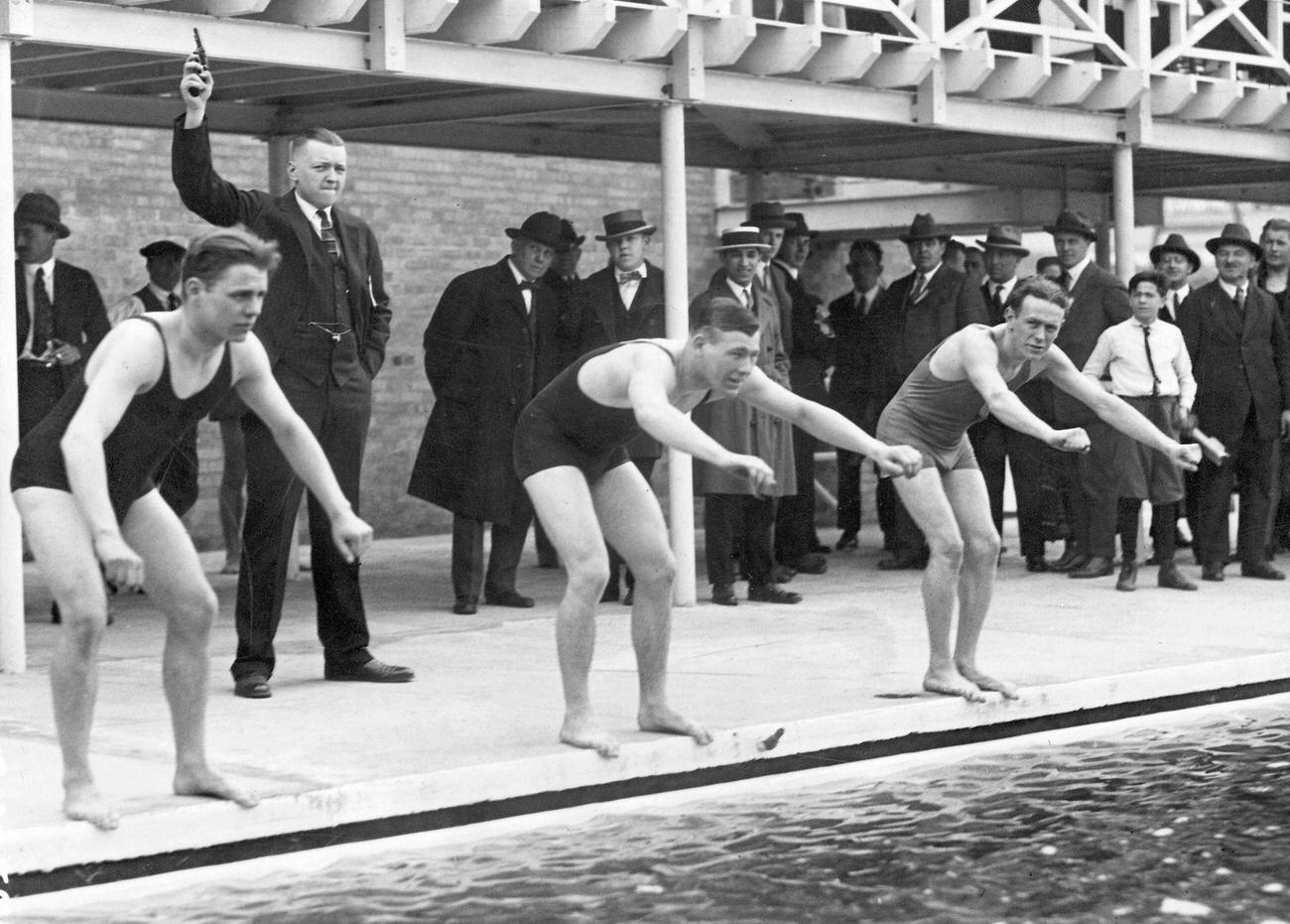 Winning Trio In Olympic 1,500 Meter Swim Trials, 1925