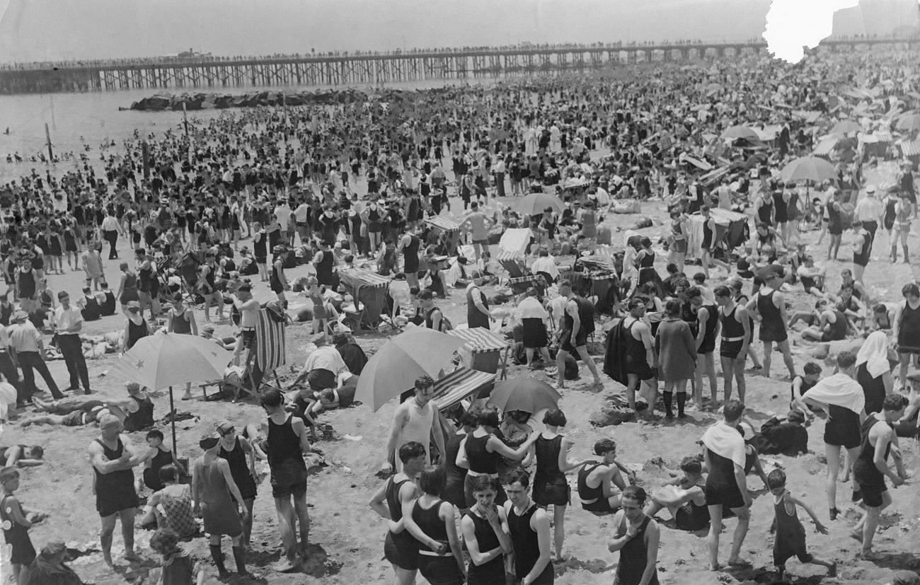 Crowded Coney Island Beach, 1925