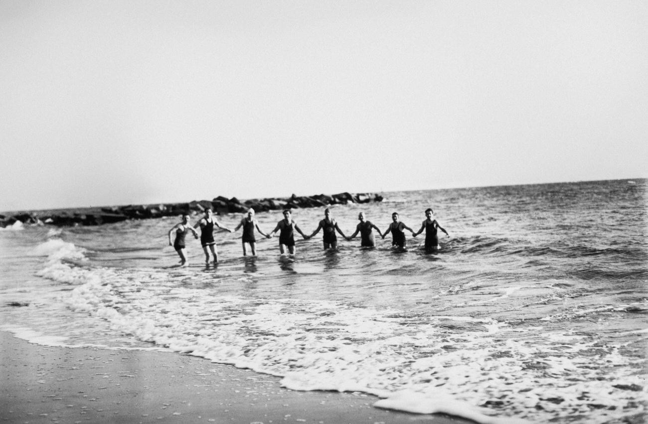 Men Take A Dip At Coney Island Beach, 1925