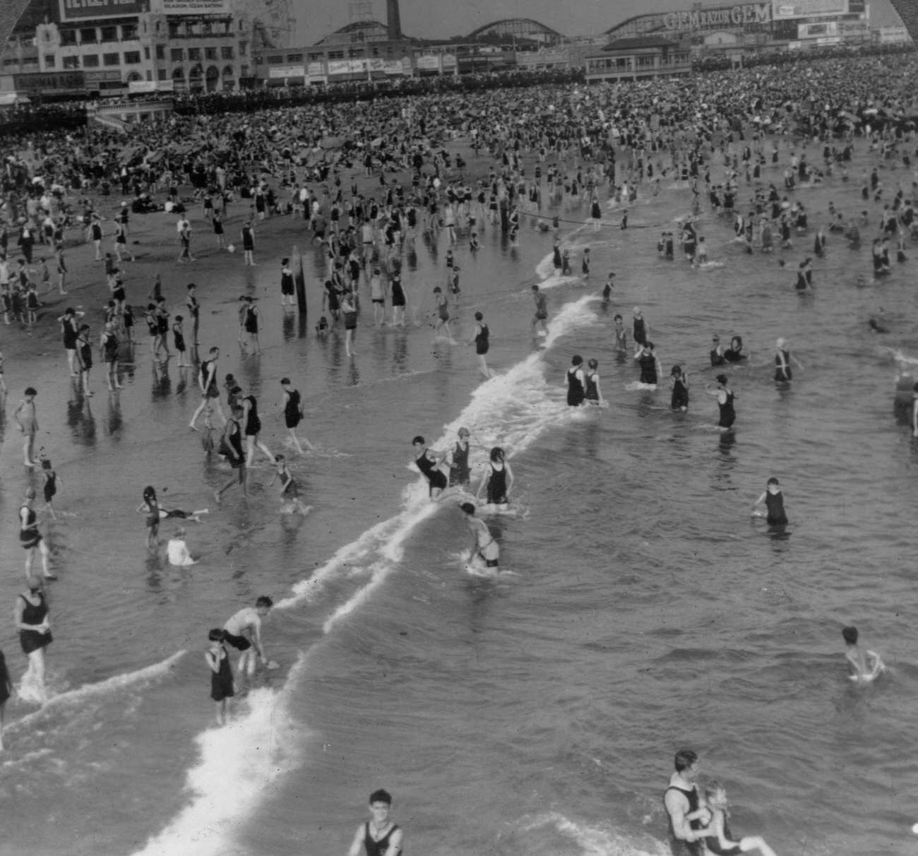 Crowded Beach Next To Amusement Park, 1926