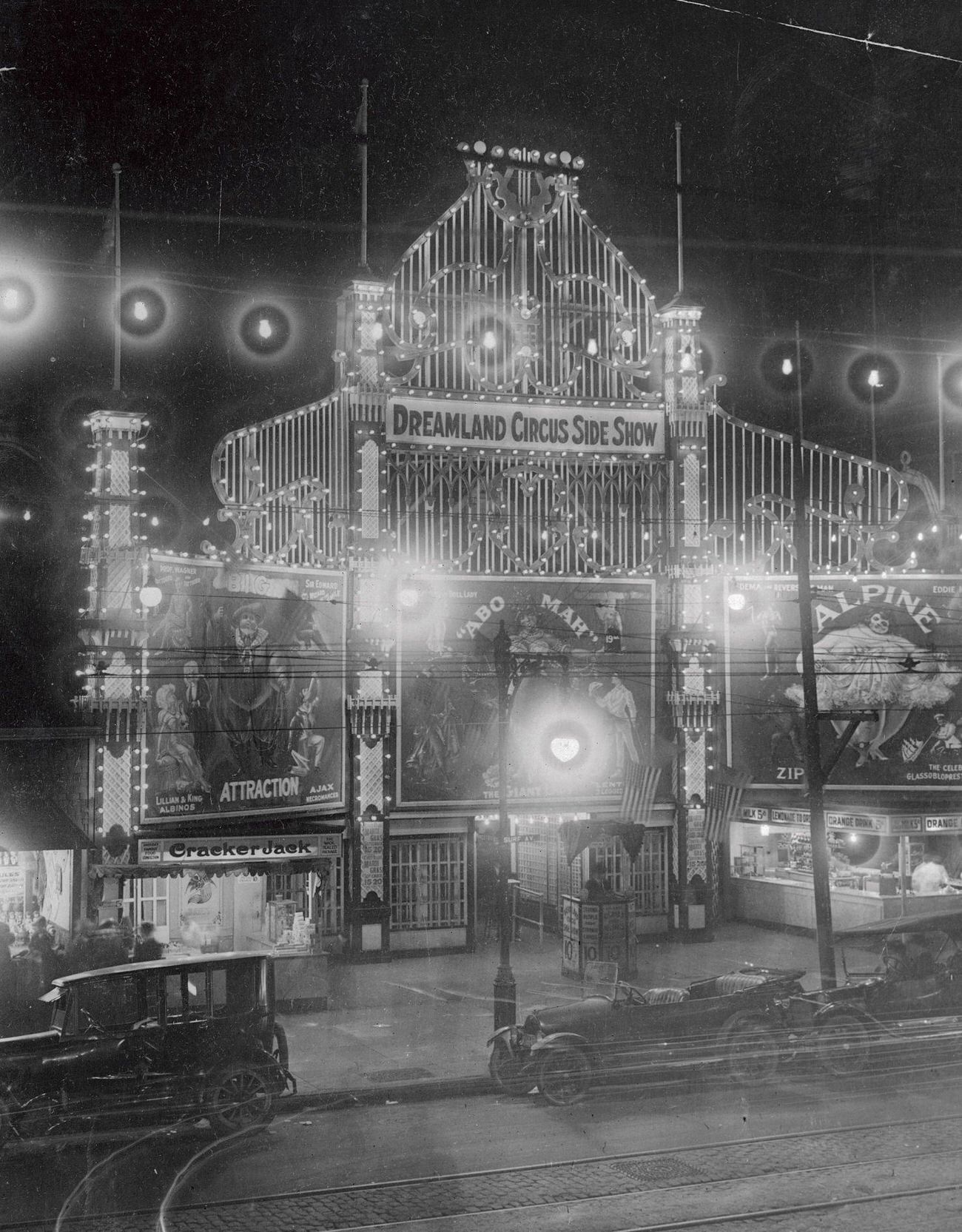 Dreamland Circus Side Show Lights Up, 1927