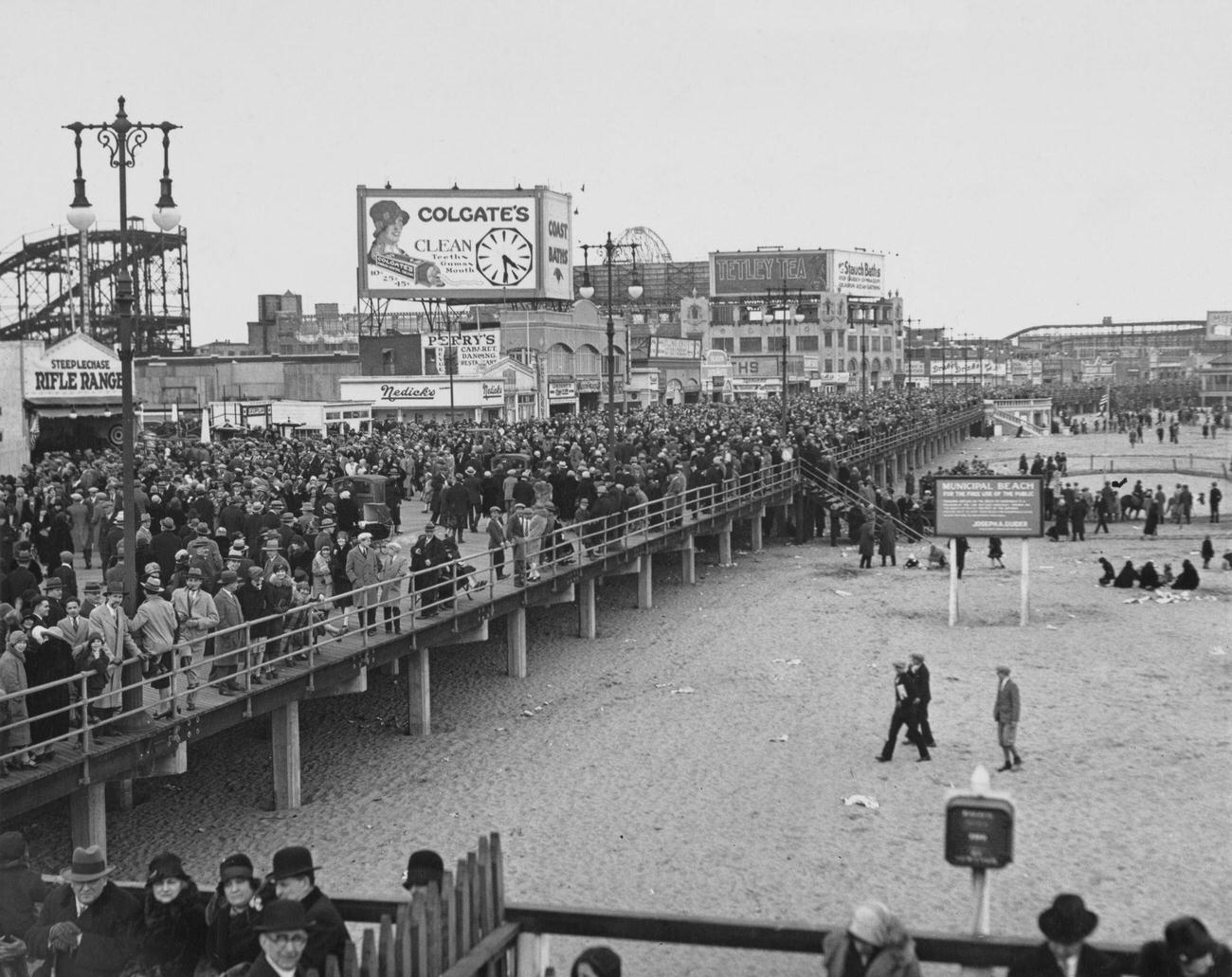 Busy Boardwalk At Coney Island, 1927