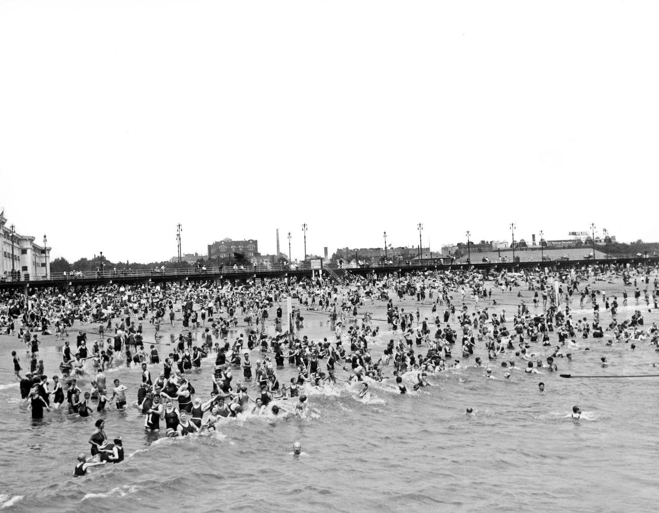 Beaches Thronged With People Seeking Heat Relief, 1927