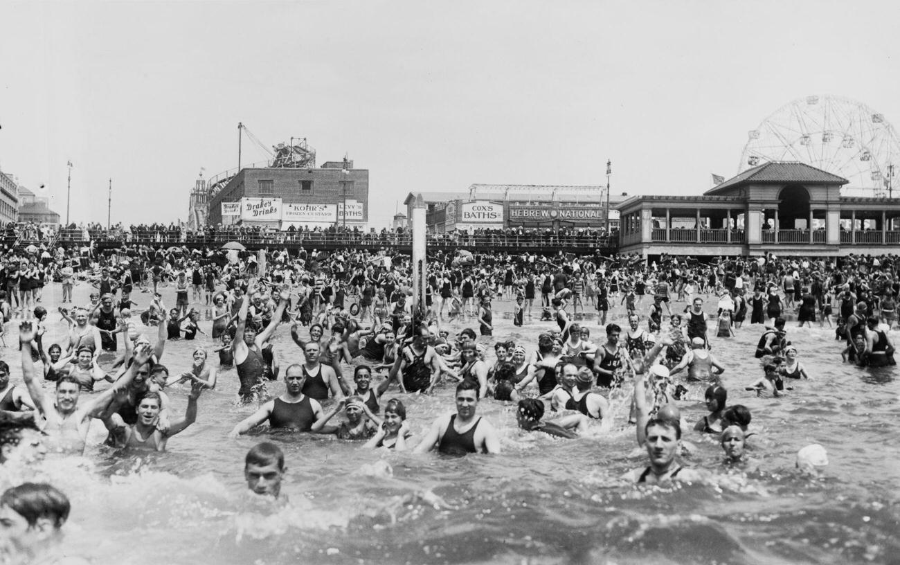 Crowd Of Bathers At Coney Island, Circa 1920